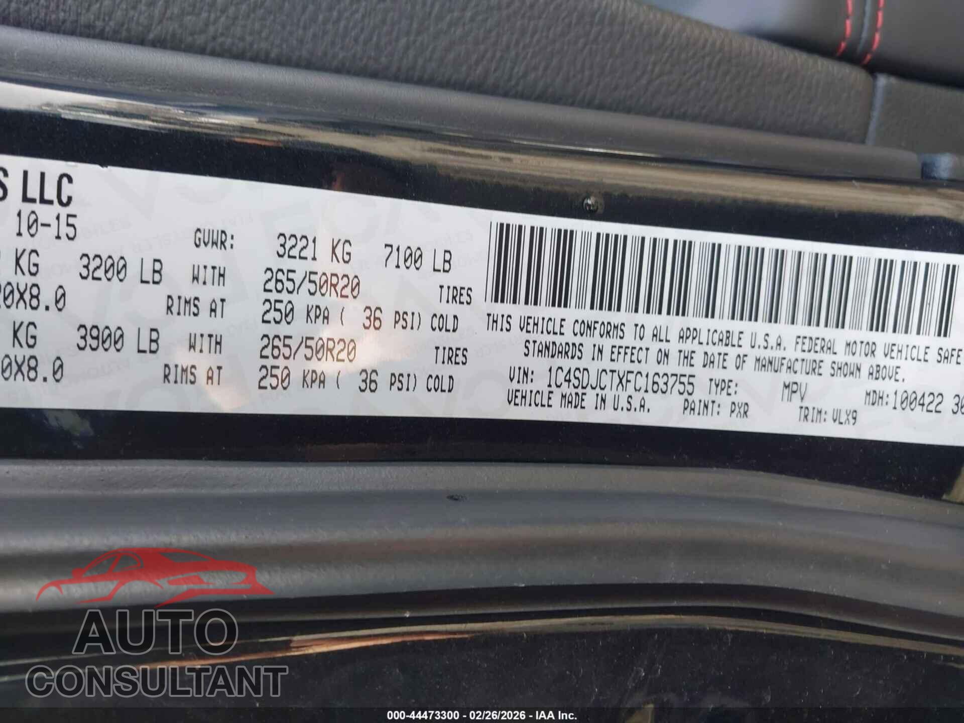 DODGE DURANGO 2015 - 1C4SDJCTXFC163755