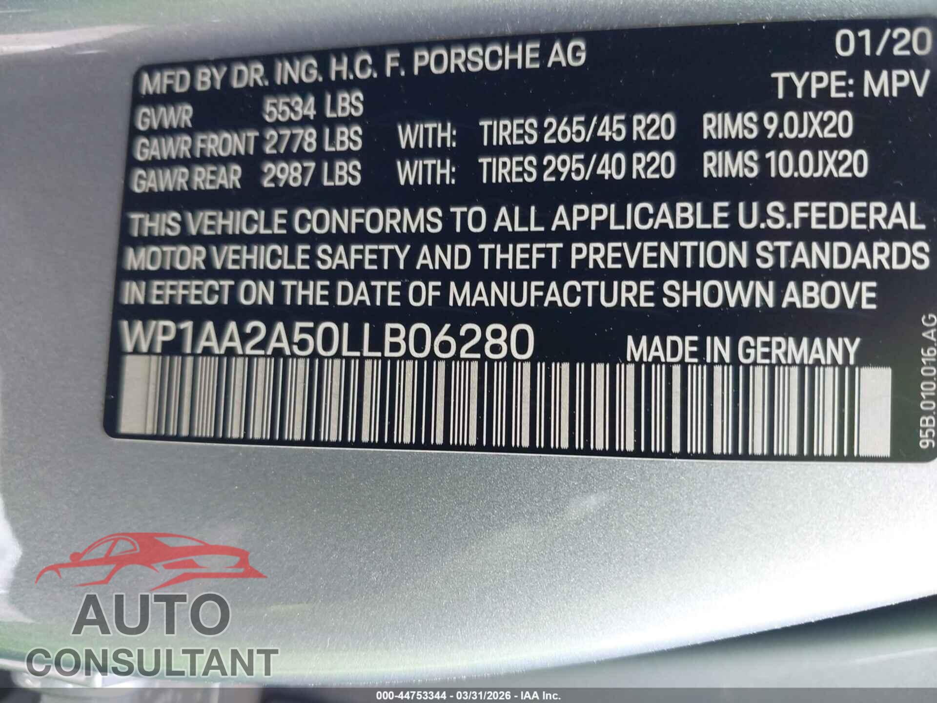 PORSCHE MACAN 2020 - WP1AA2A50LLB06280