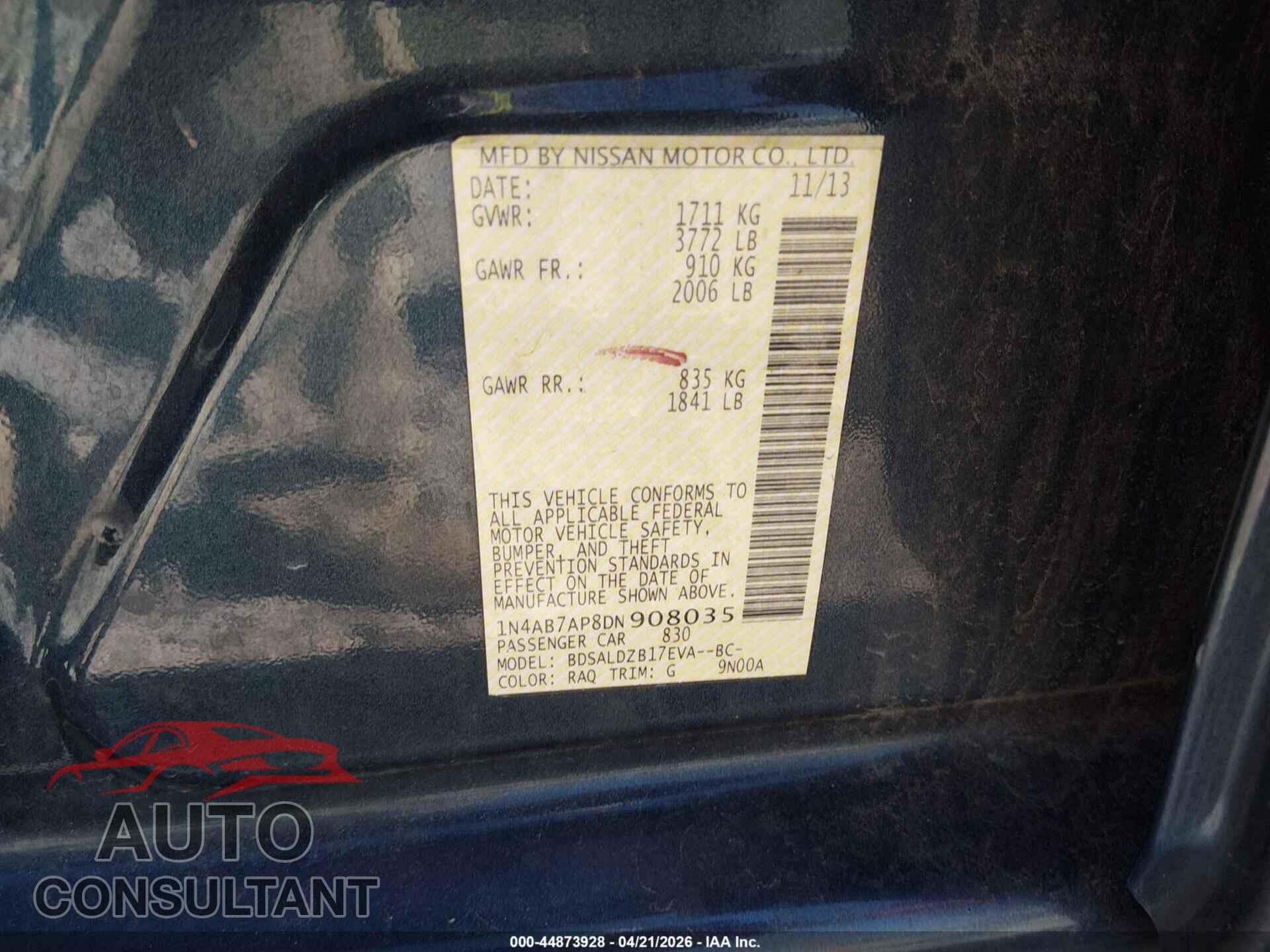 NISSAN SENTRA 2013 - 1N4AB7AP8DN908035