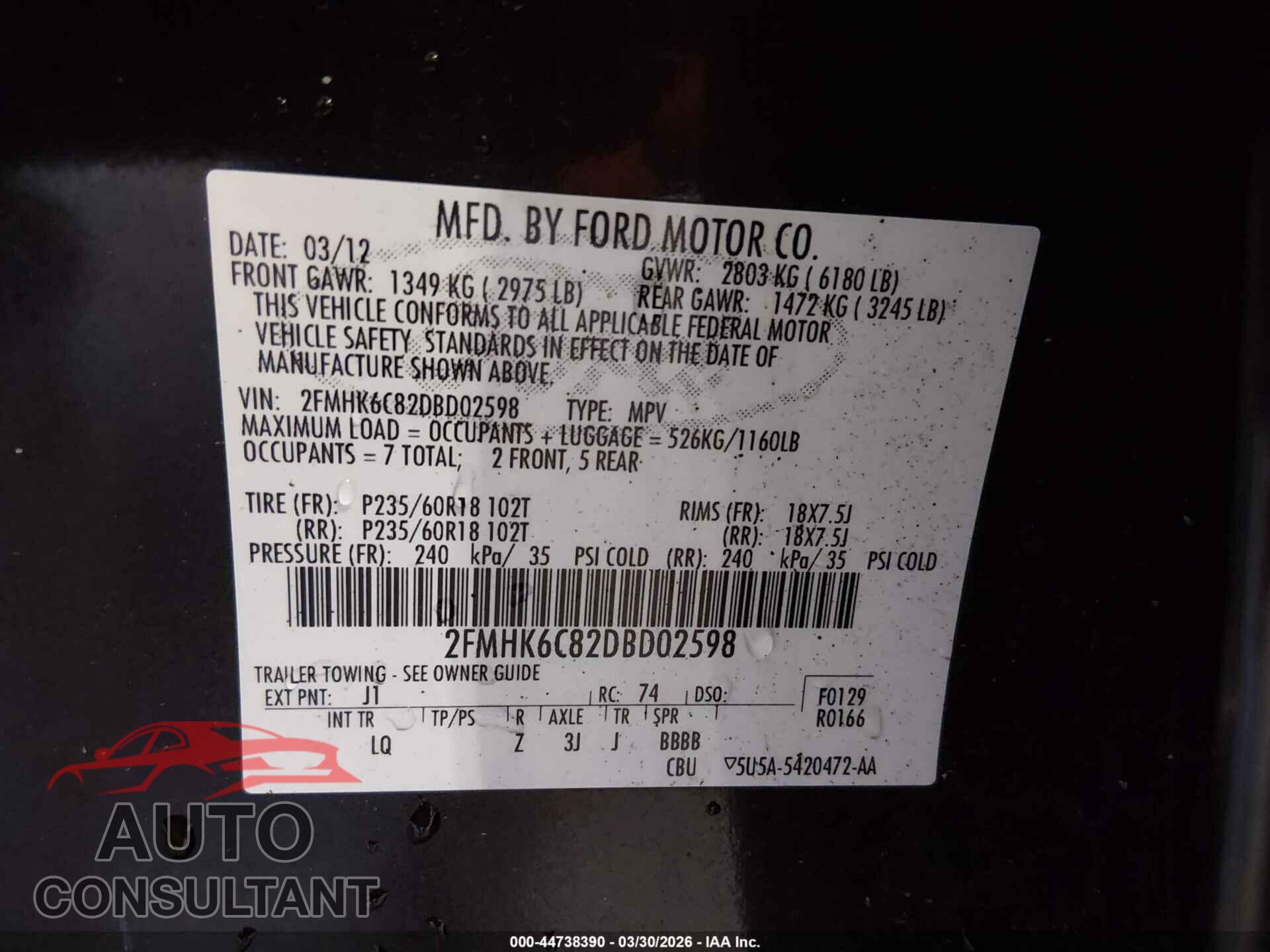 FORD FLEX 2013 - 2FMHK6C82DBD02598