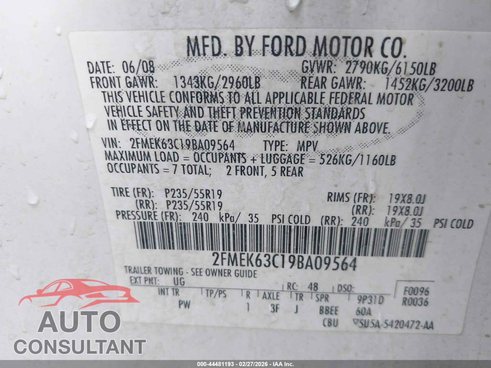 FORD FLEX 2009 - 2FMEK63C19BA09564