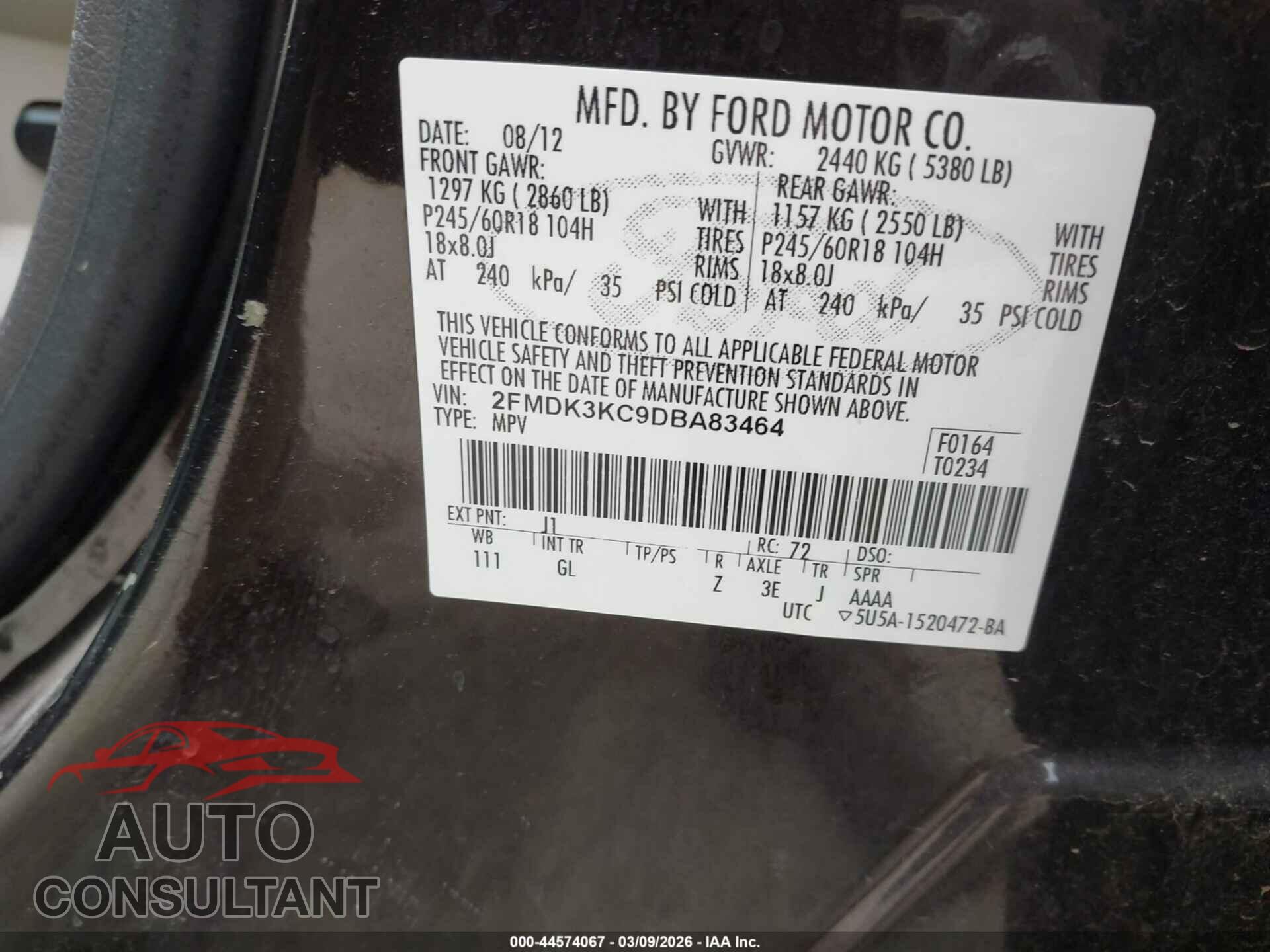 FORD EDGE 2013 - 2FMDK3KC9DBA83464