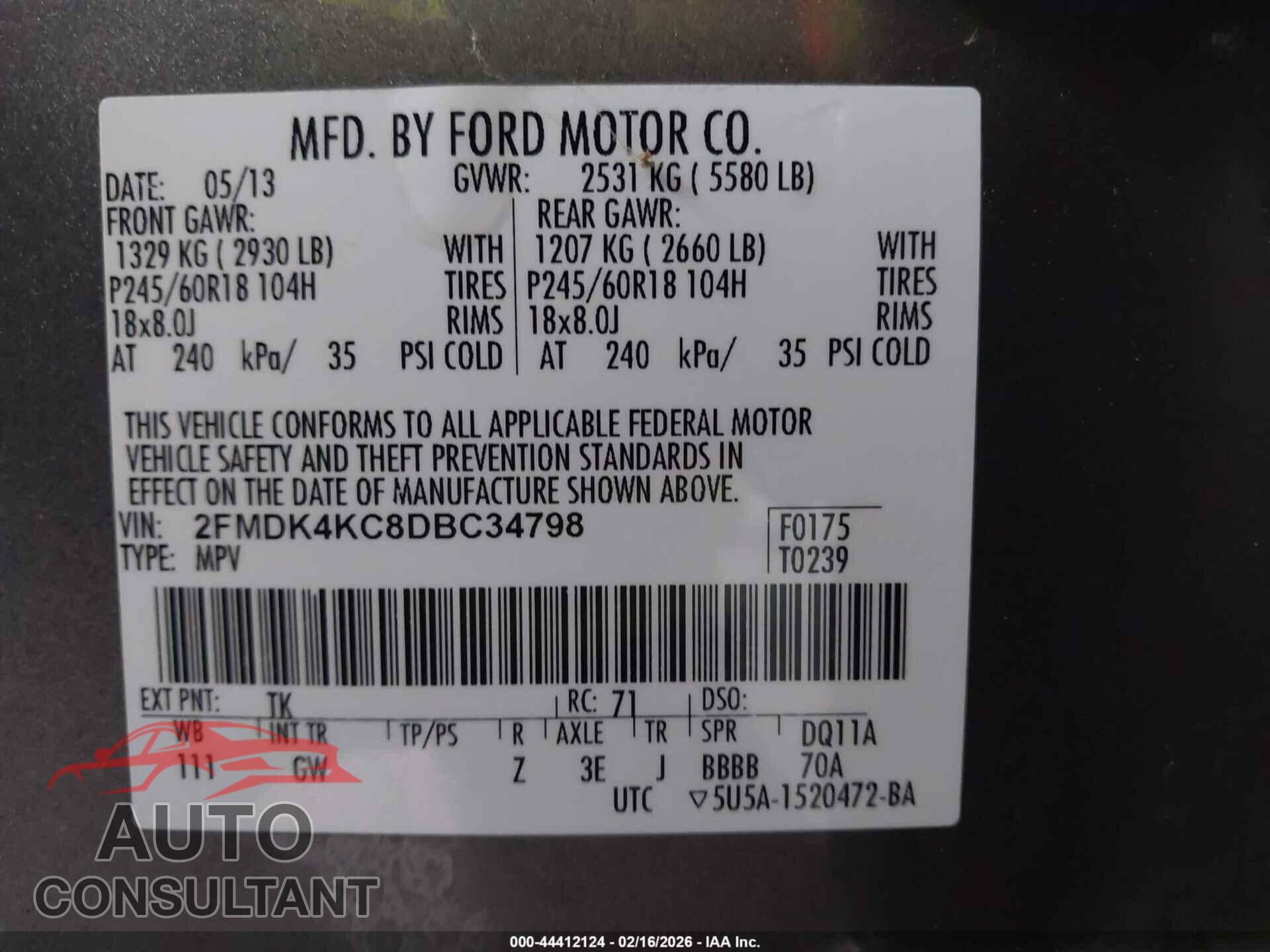 FORD EDGE 2013 - 2FMDK4KC8DBC34798