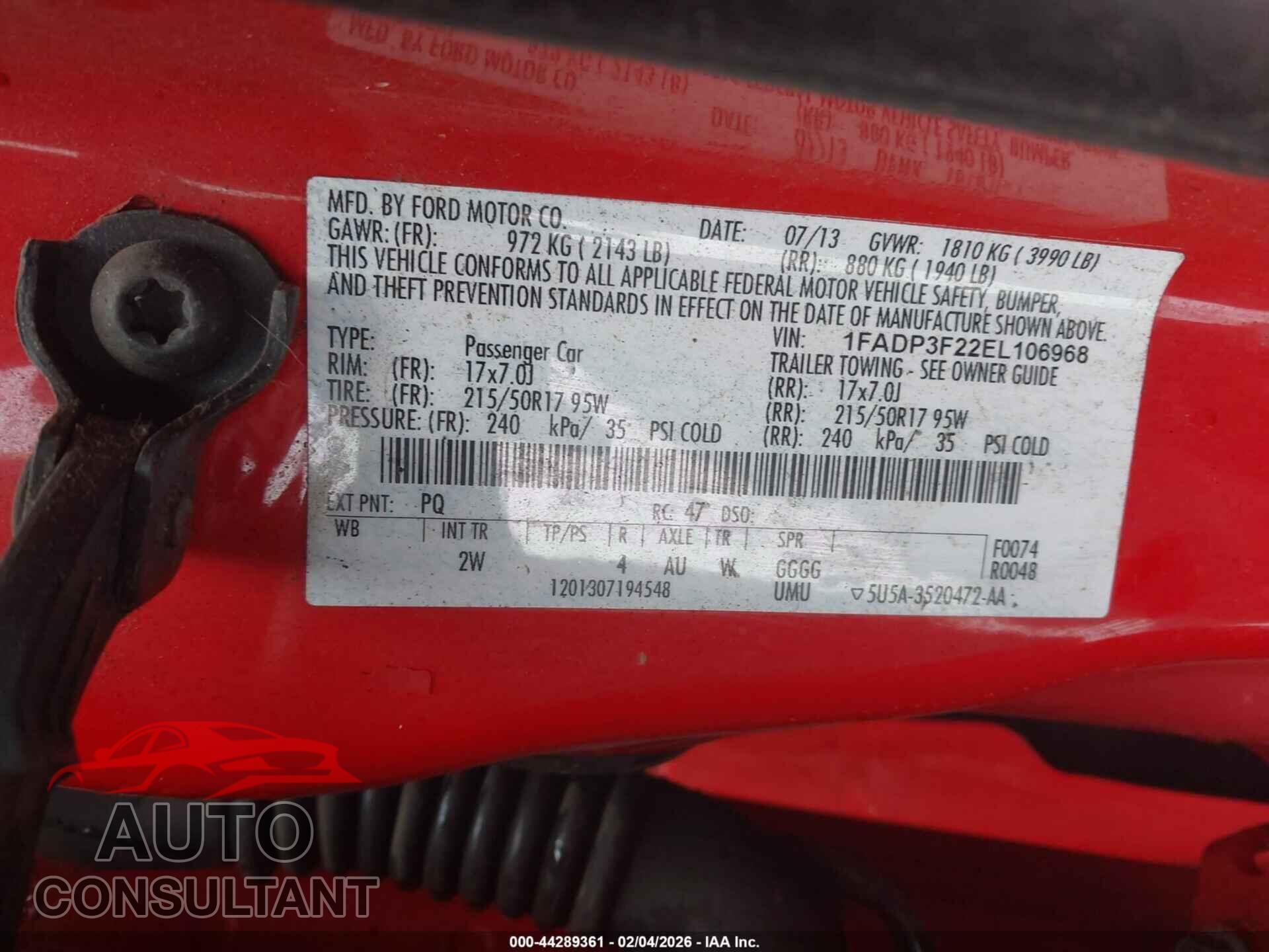 FORD FOCUS 2014 - 1FADP3F22EL106968