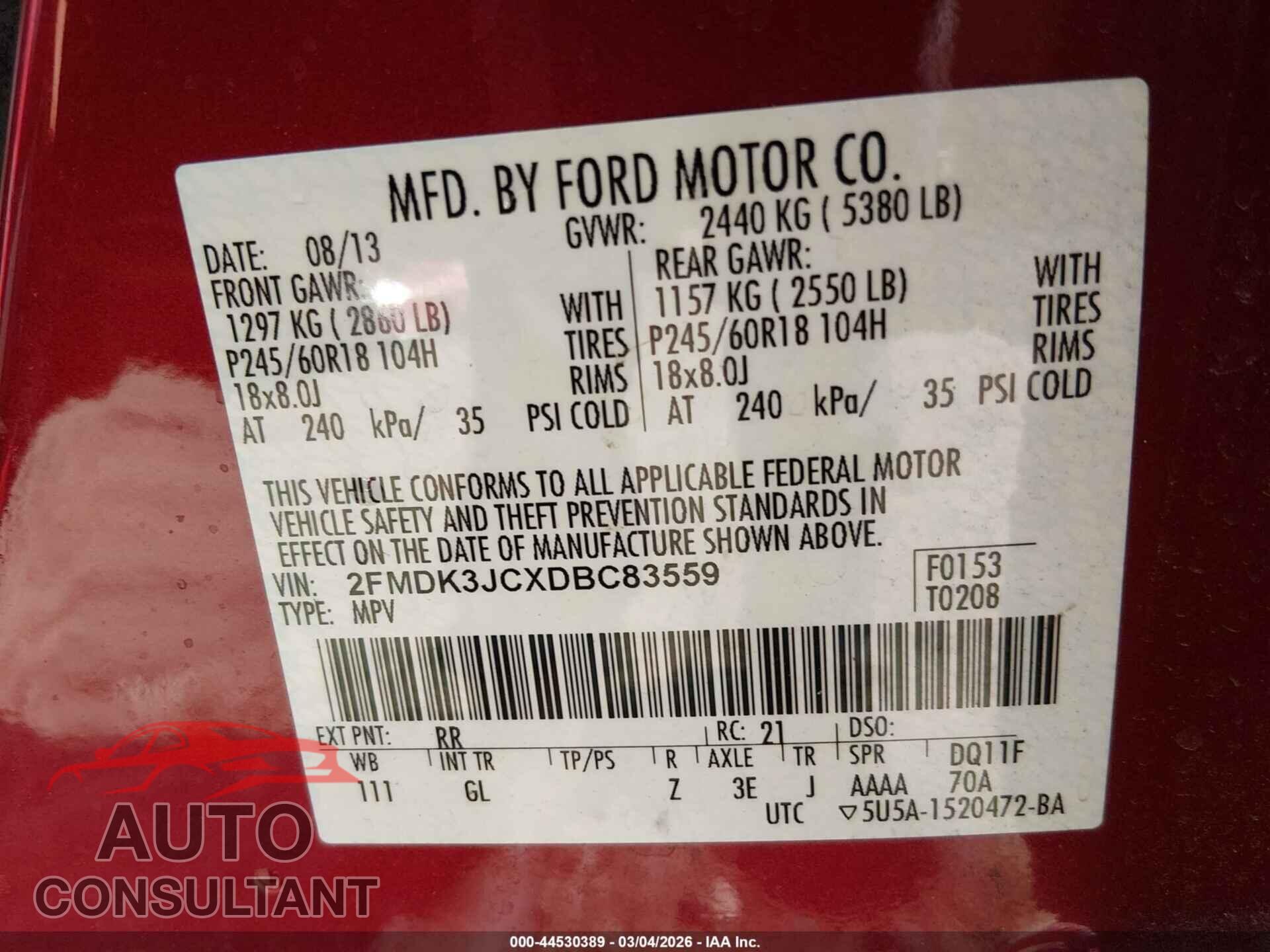 FORD EDGE 2013 - 2FMDK3JCXDBC83559
