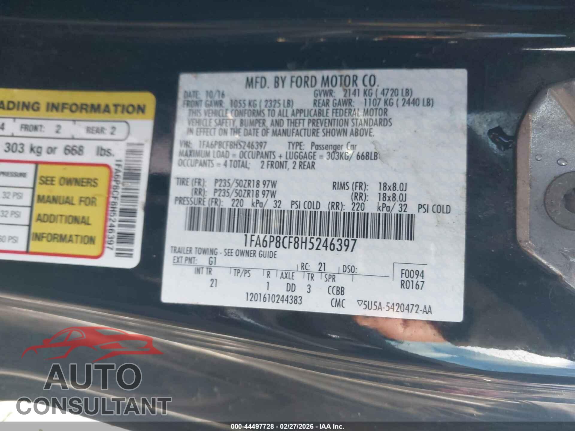 FORD MUSTANG 2017 - 1FA6P8CF8H5246397