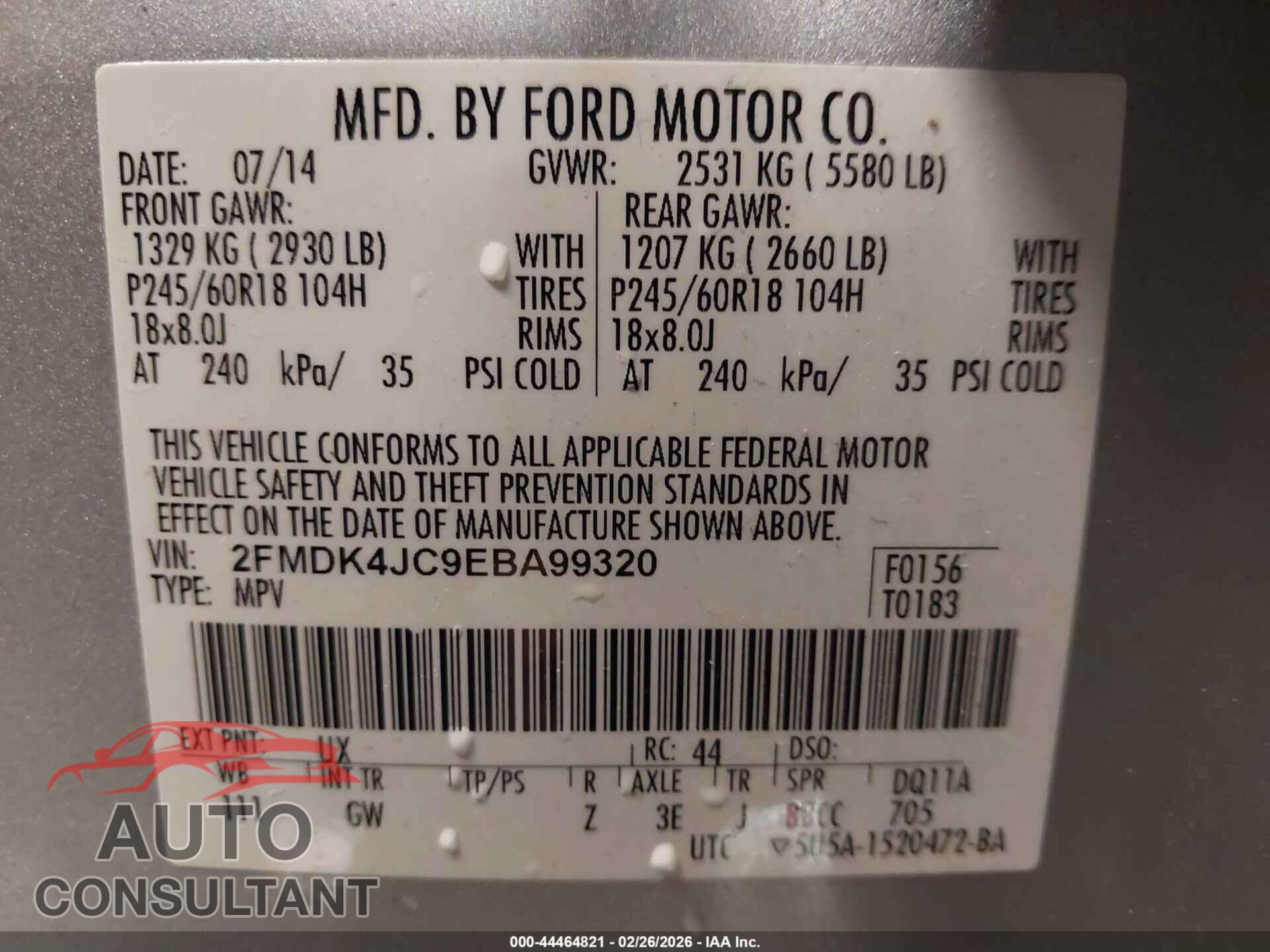 FORD EDGE 2014 - 2FMDK4JC9EBA99320