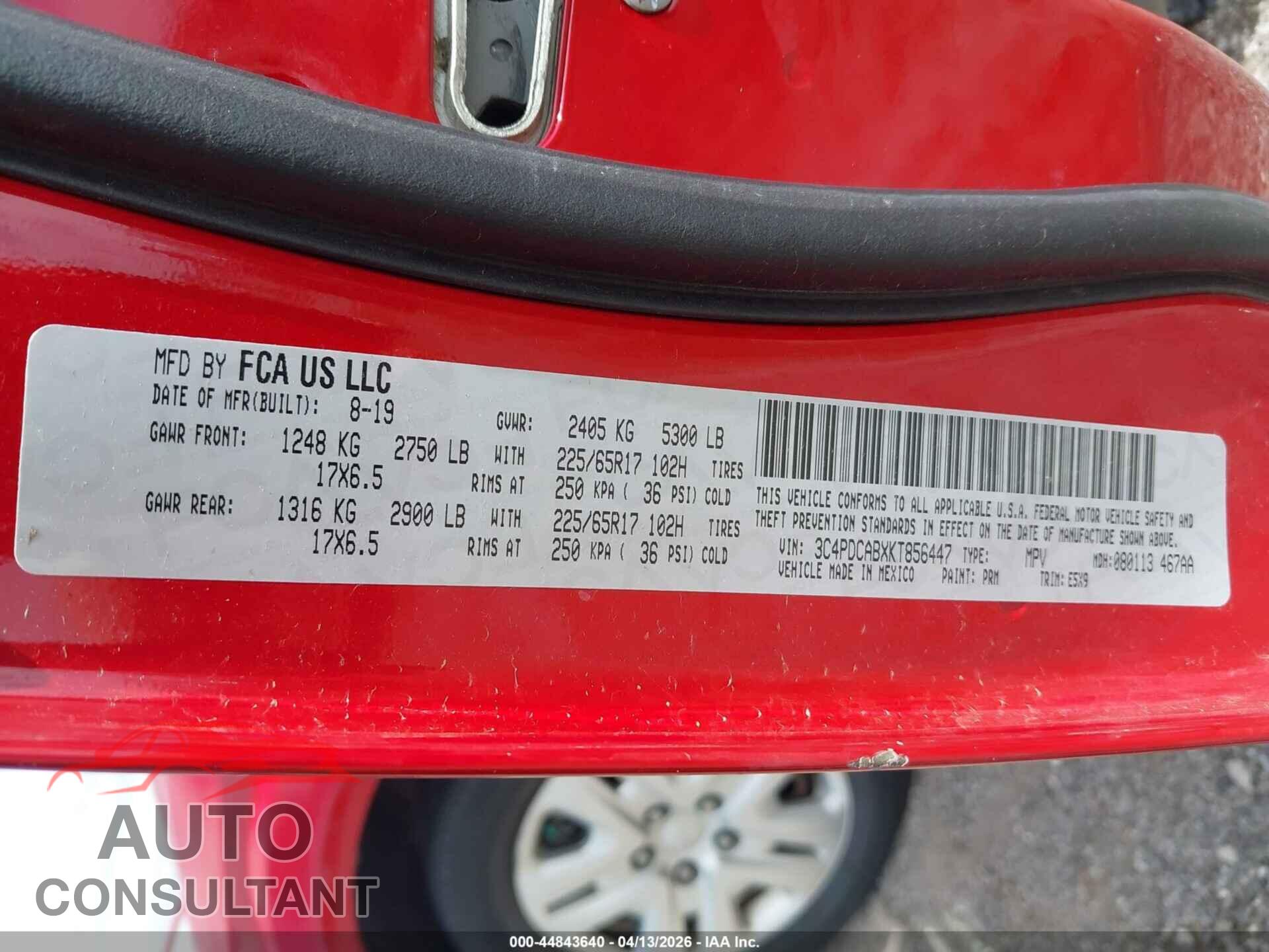 DODGE JOURNEY 2019 - 3C4PDCABXKT856447