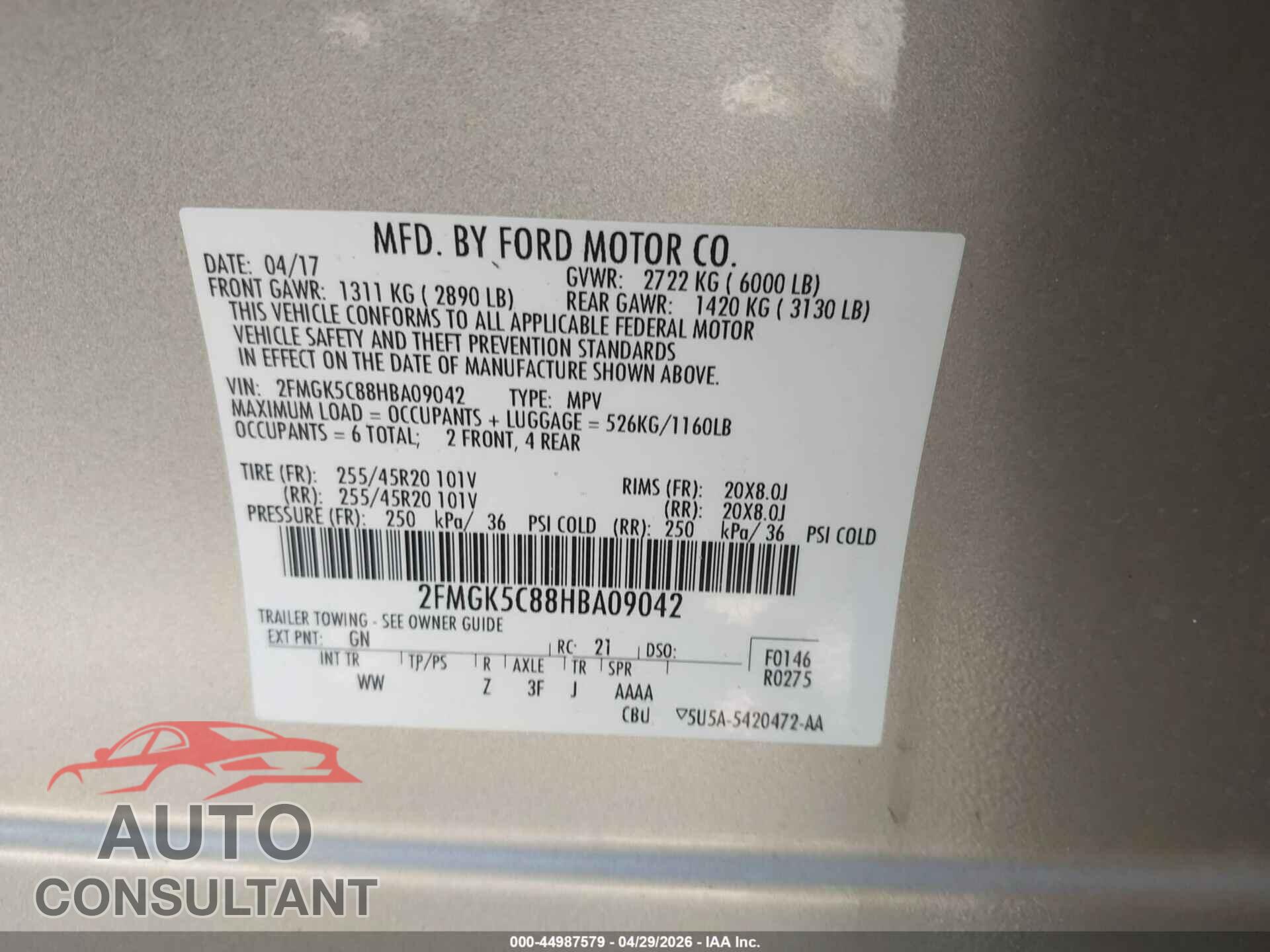 FORD FLEX 2017 - 2FMGK5C88HBA09042