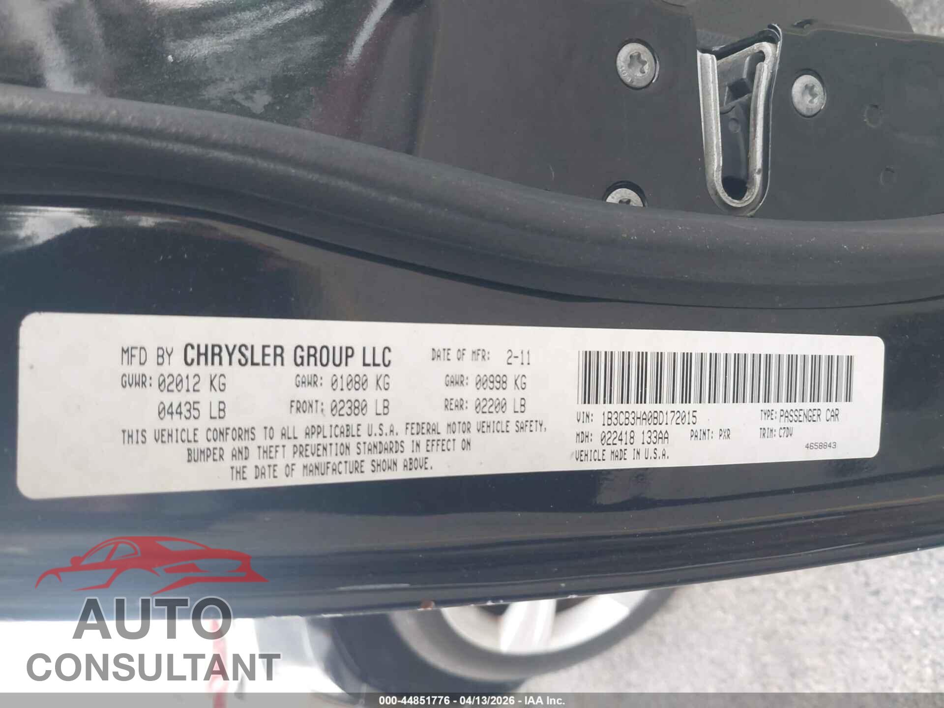 DODGE CALIBER 2011 - 1B3CB3HA0BD172015