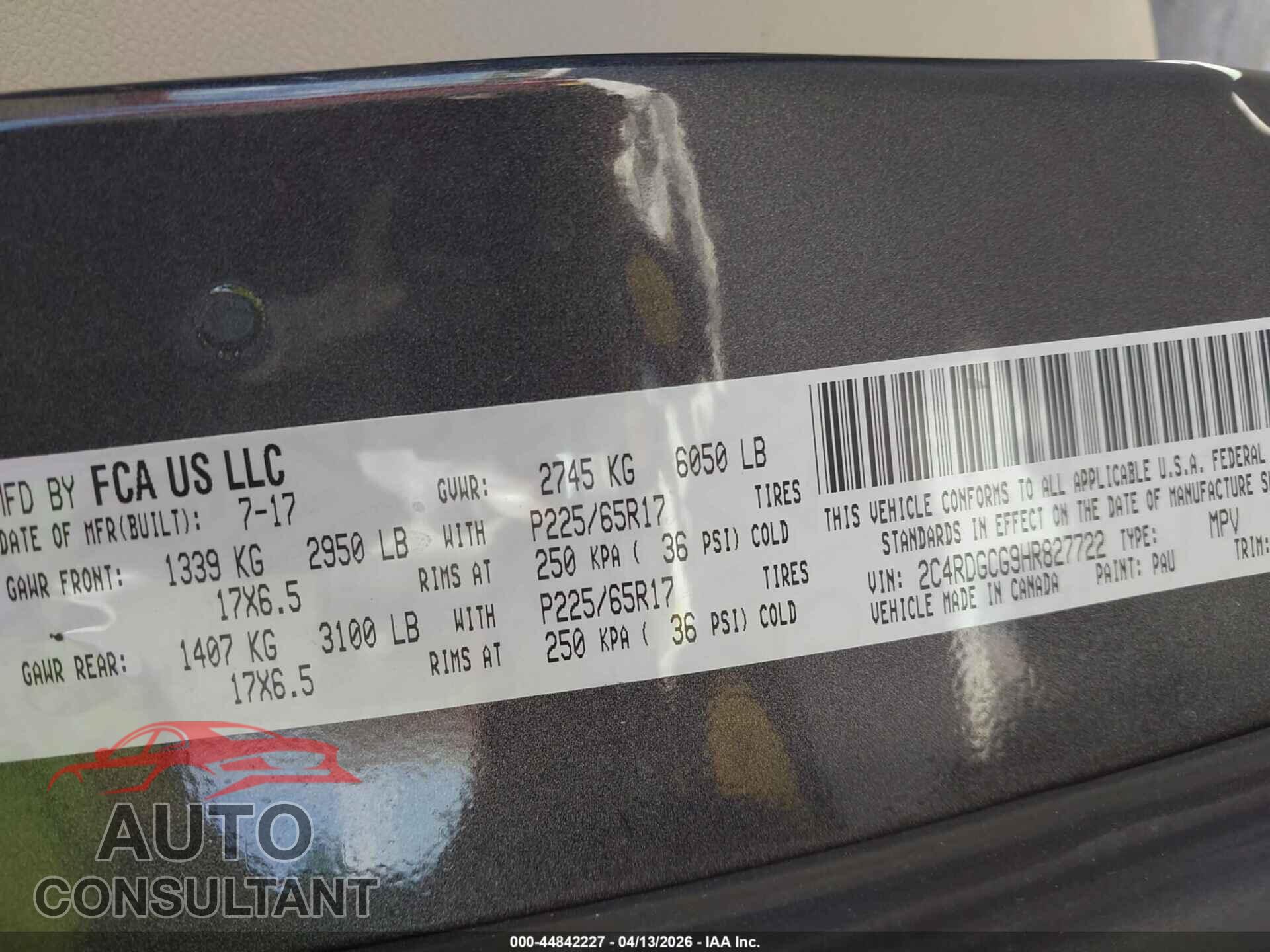 DODGE GRAND CARAVAN 2017 - 2C4RDGCG9HR827722