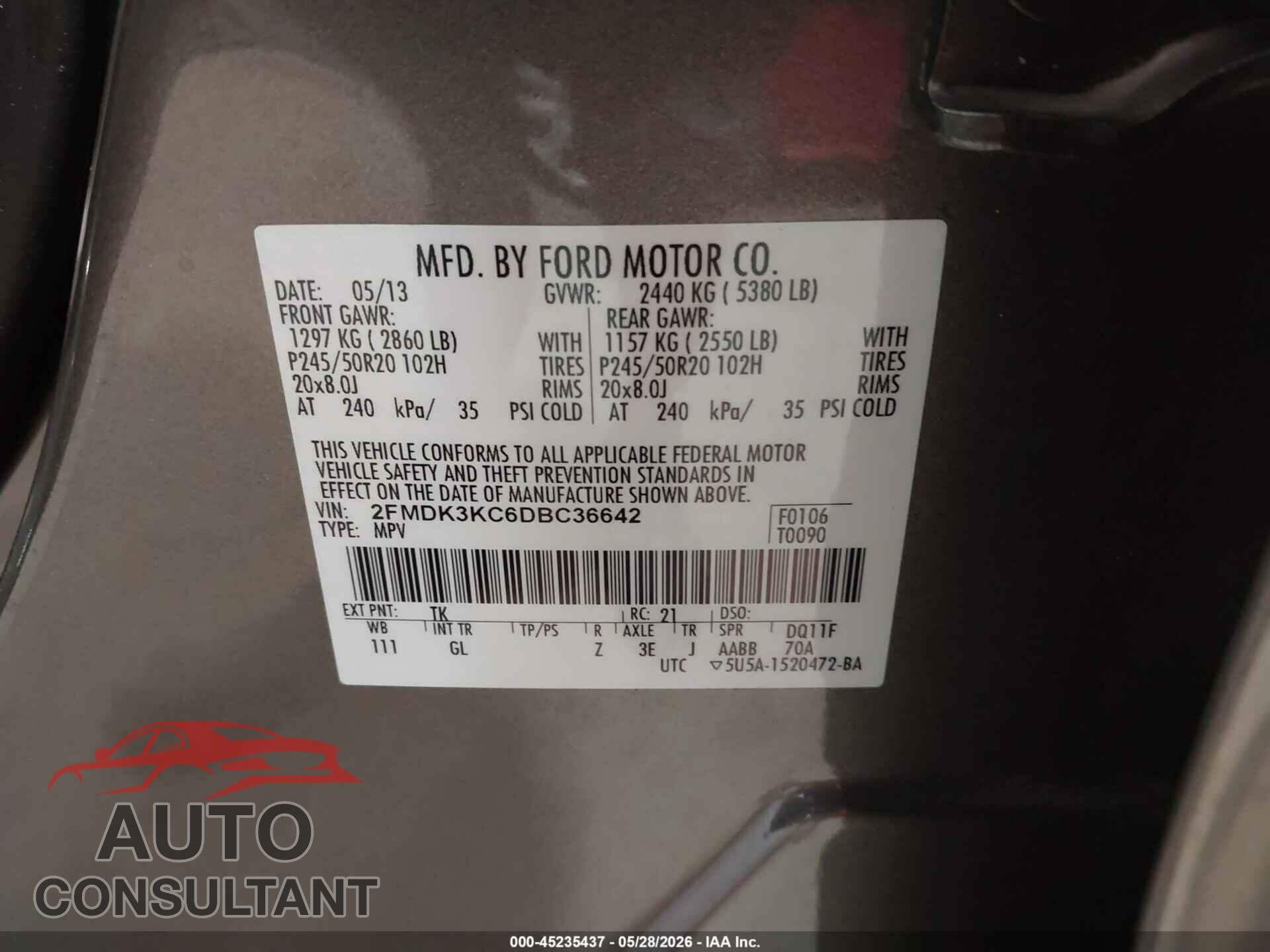 FORD EDGE 2013 - 2FMDK3KC6DBC36642