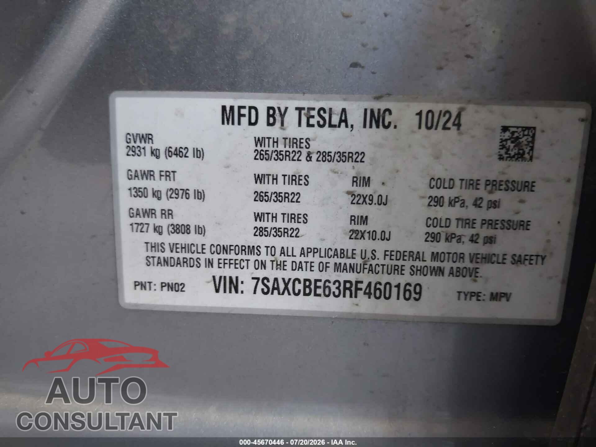 TESLA MODEL X 2024 - 7SAXCBE63RF460169