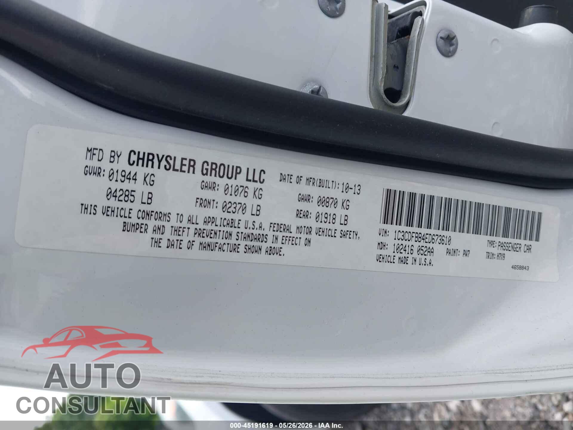 DODGE DART 2014 - 1C3CDFBB4ED673610