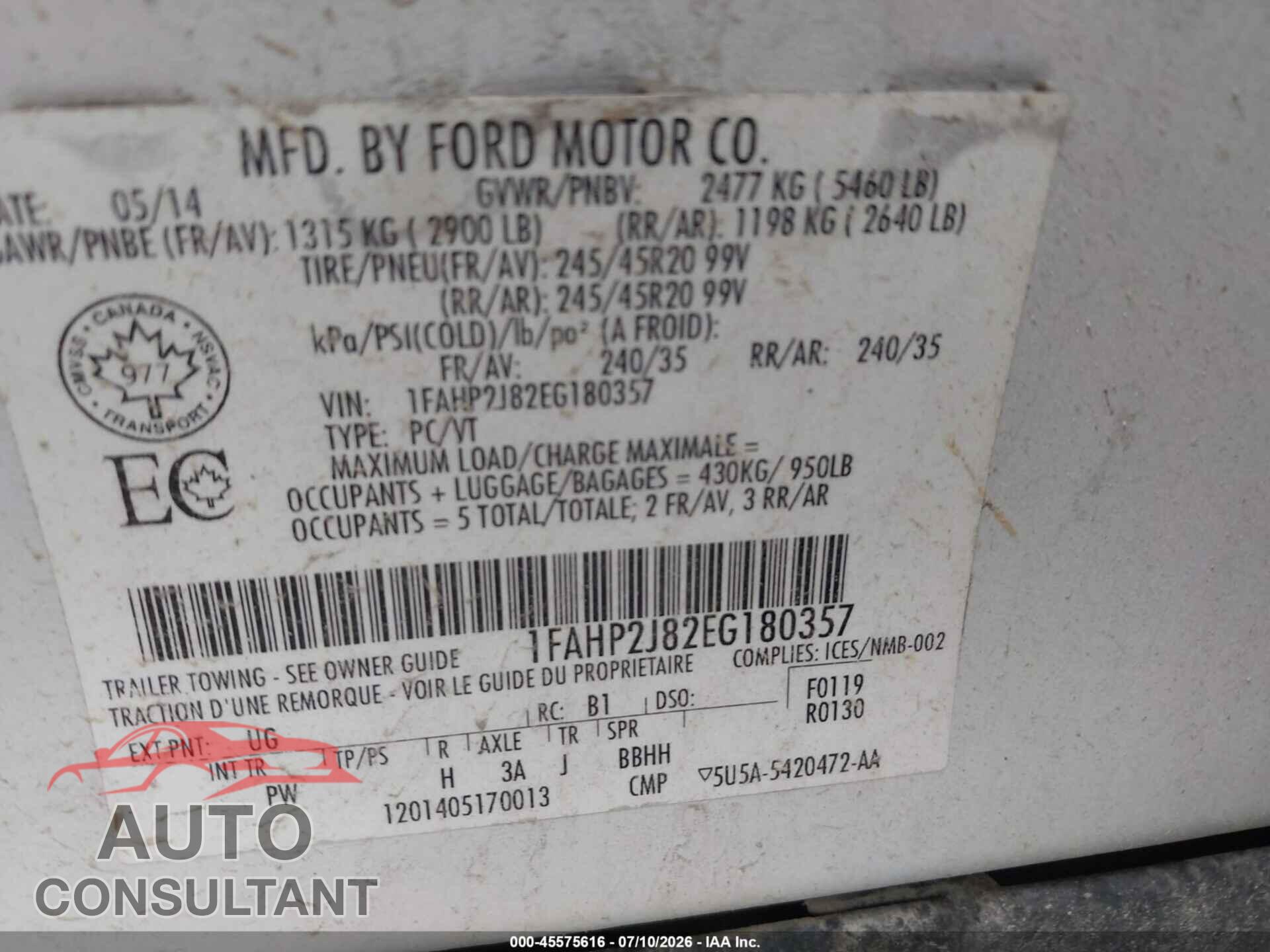 FORD TAURUS 2014 - 1FAHP2J82EG180357