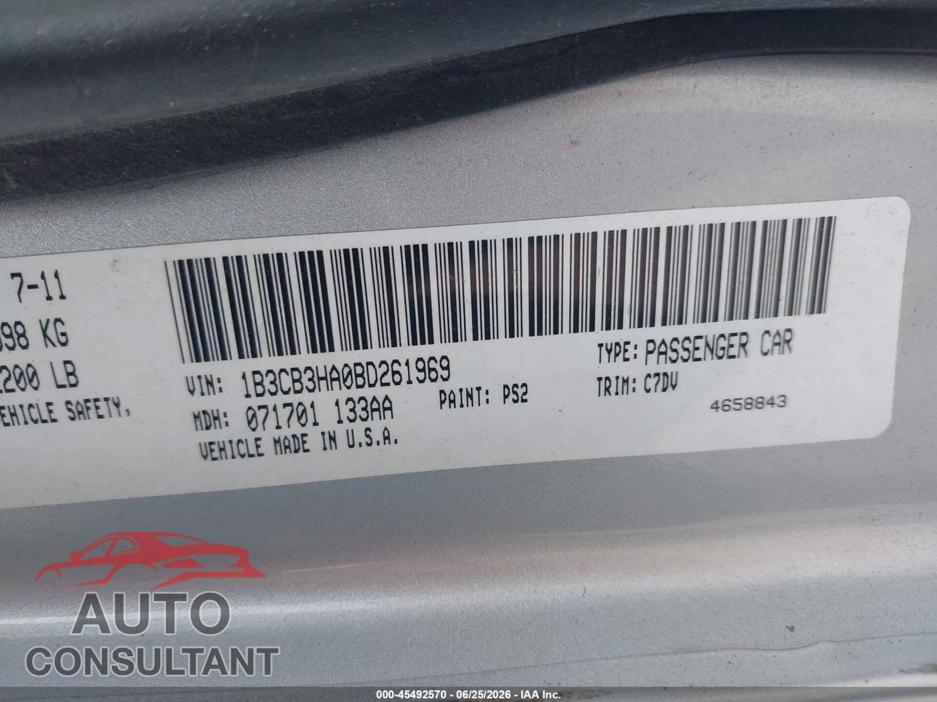 DODGE CALIBER 2011 - 1B3CB3HA0BD261969