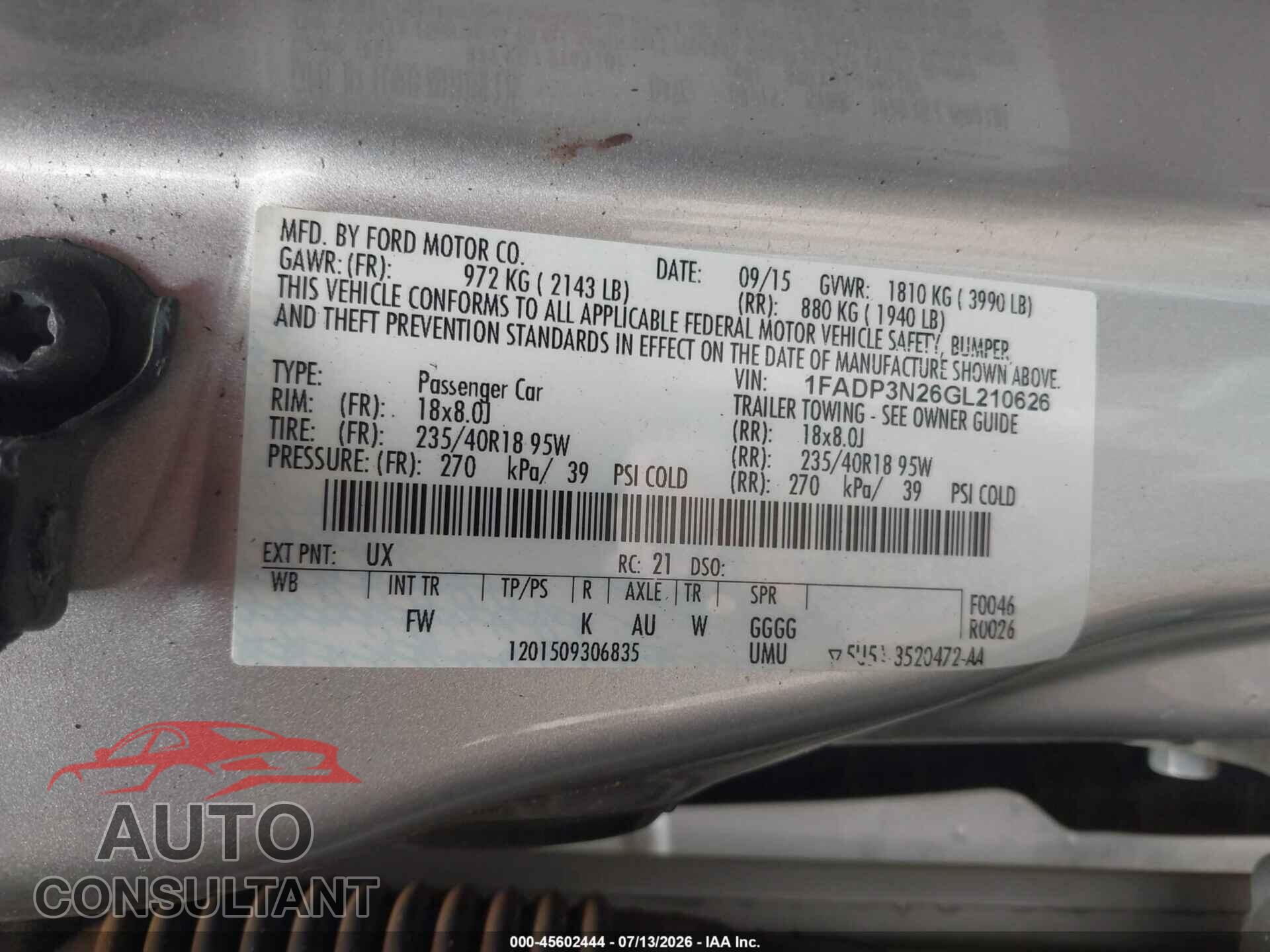 FORD FOCUS 2016 - 1FADP3N26GL210626