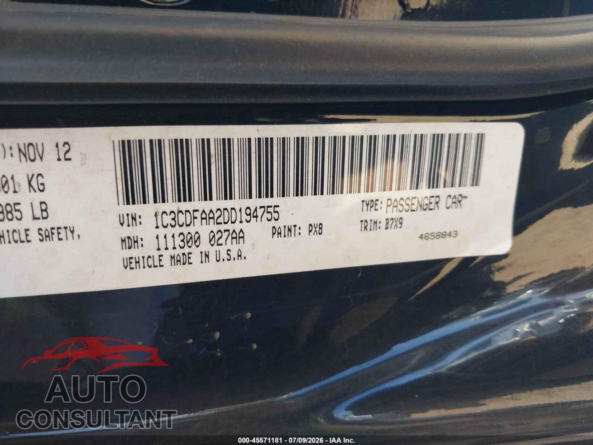 DODGE DART 2013 - 1C3CDFAA2DD194755