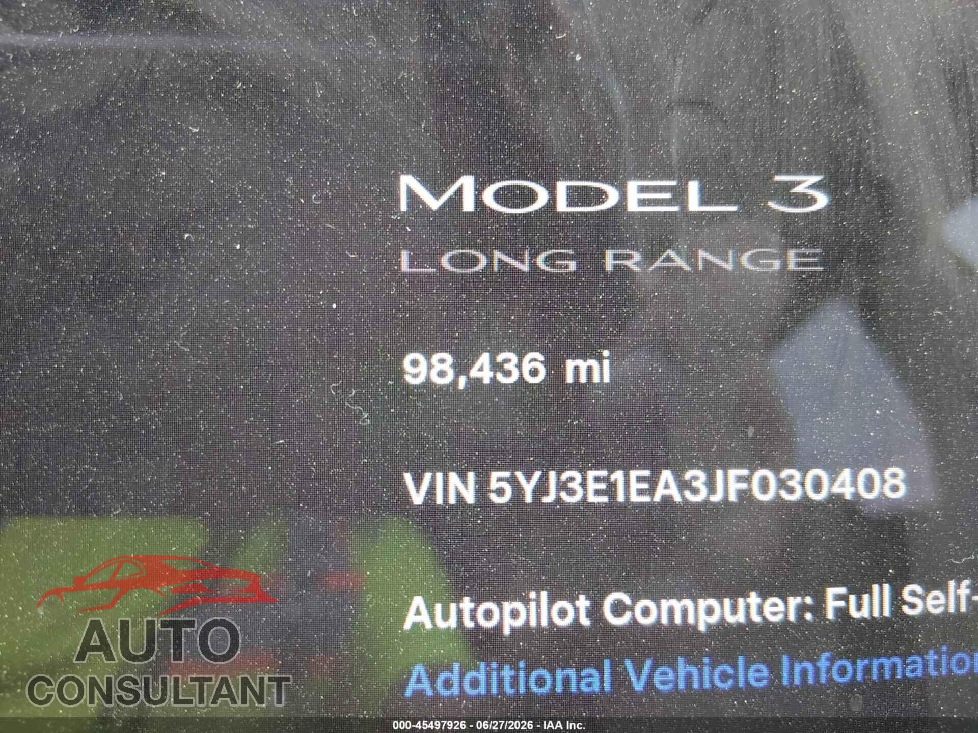 TESLA MODEL 3 2018 - 5YJ3E1EA3JF030408