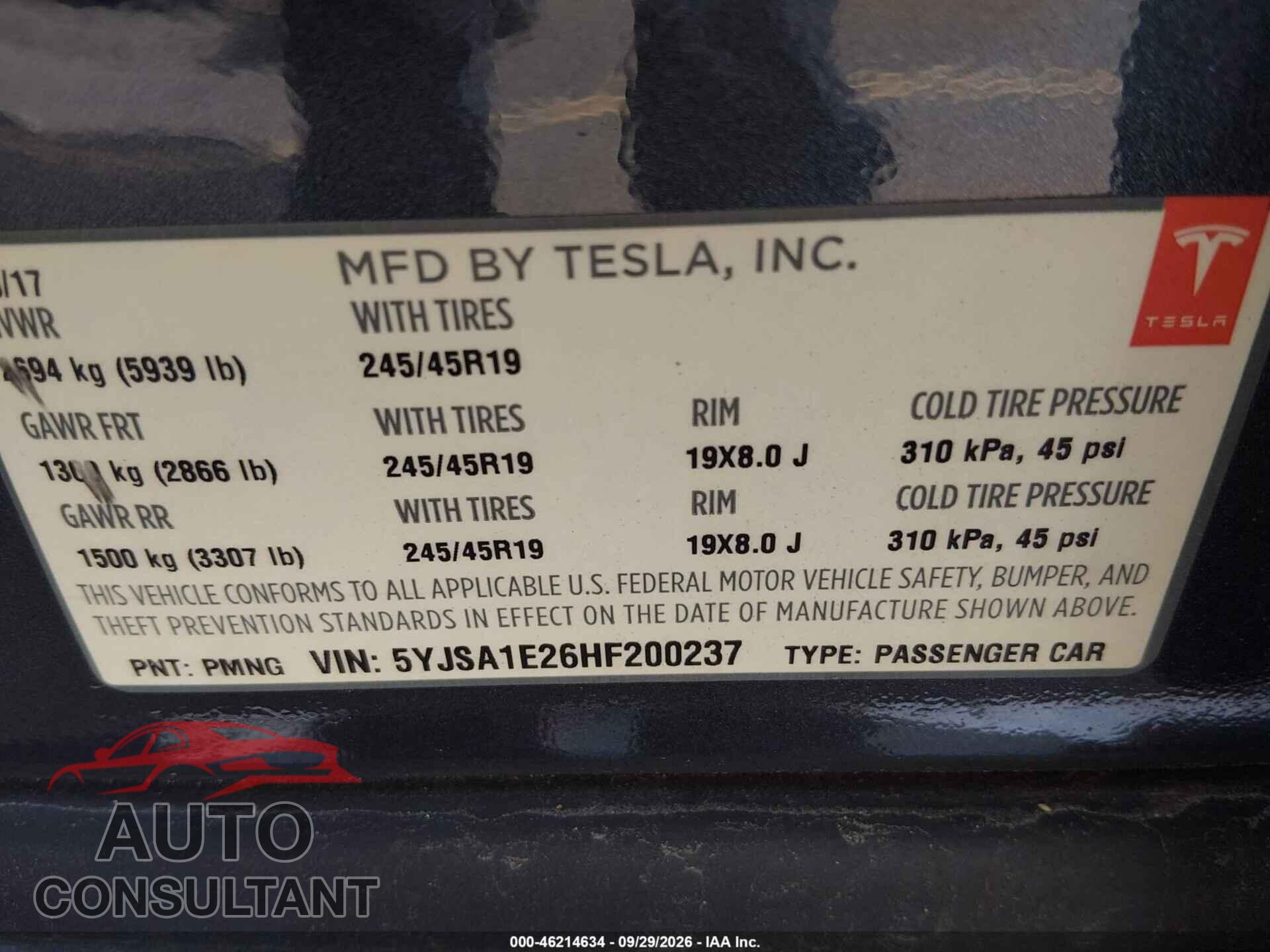 TESLA MODEL S 2017 - 5YJSA1E26HF200237