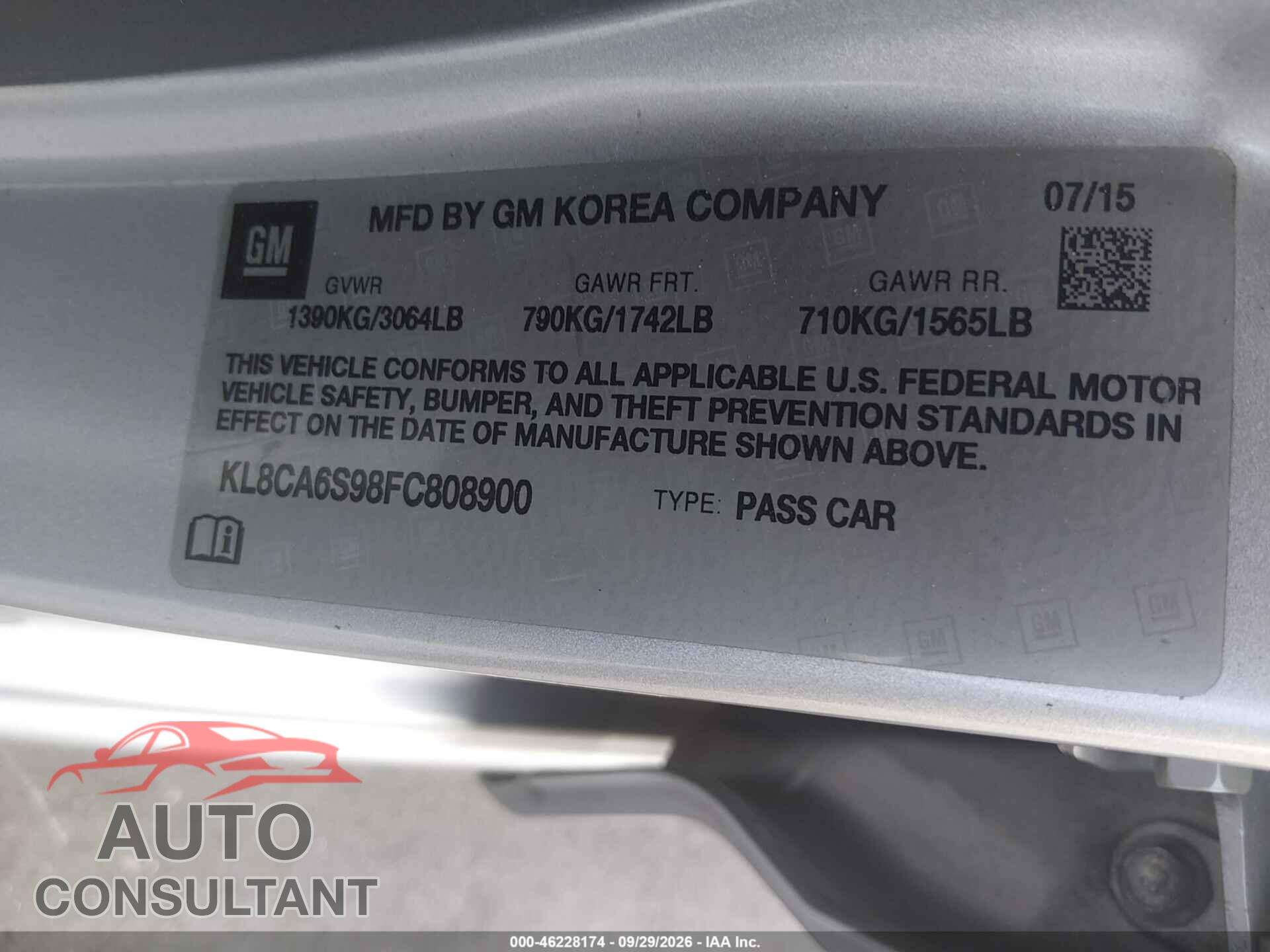 CHEVROLET SPARK 2015 - KL8CA6S98FC808900