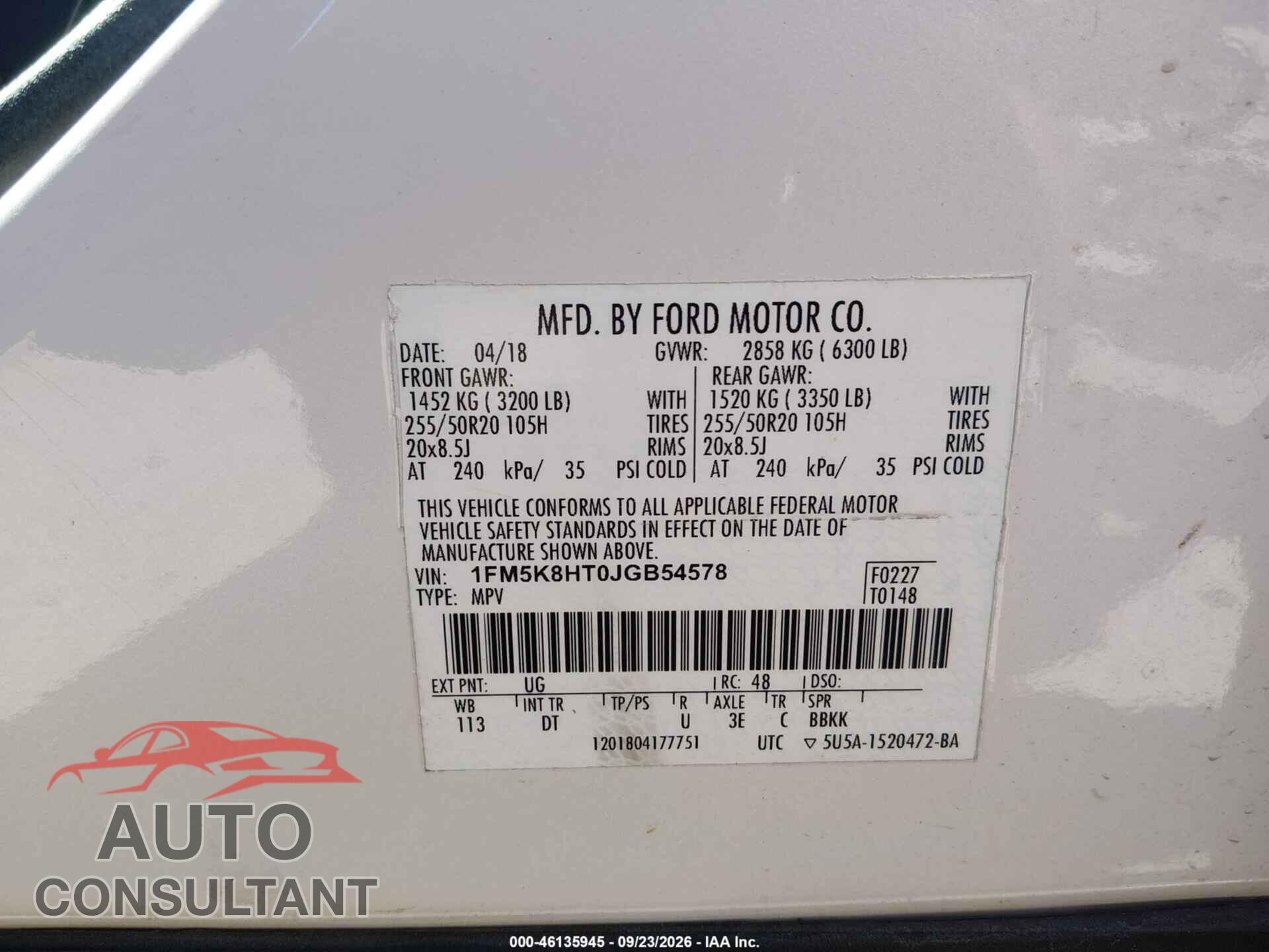 FORD EXPLORER 2018 - 1FM5K8HT0JGB54578
