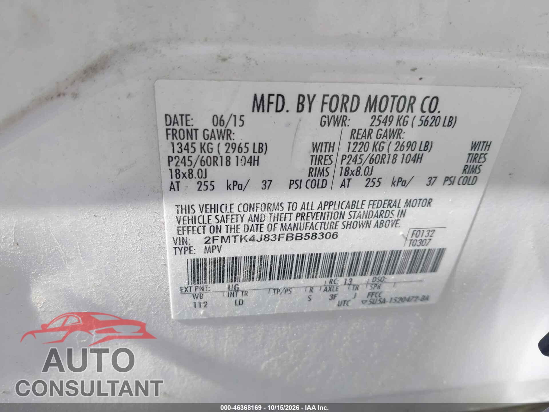 FORD EDGE 2015 - 2FMTK4J83FBB58306