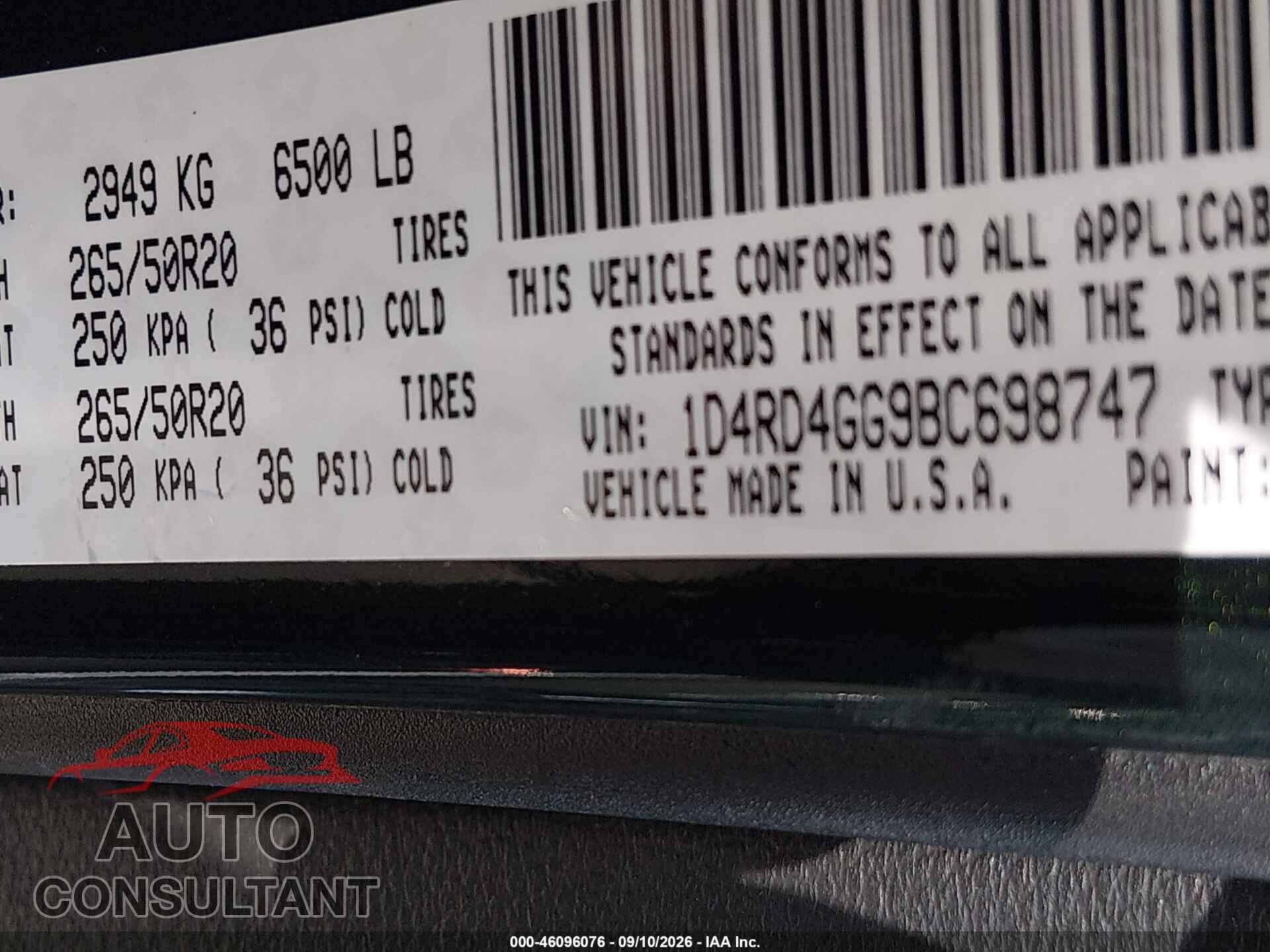 DODGE DURANGO 2011 - 1D4RD4GG9BC698747