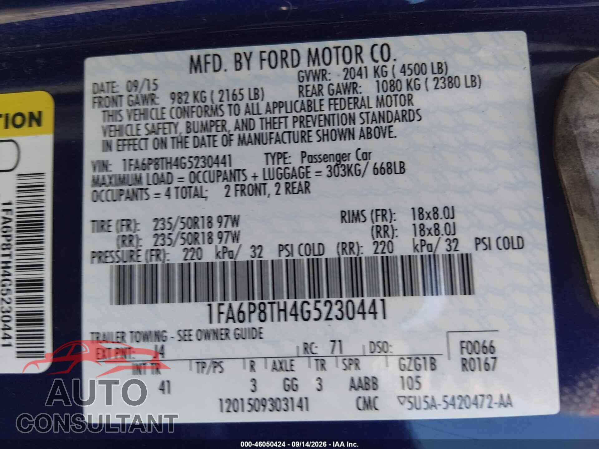 FORD MUSTANG 2016 - 1FA6P8TH4G5230441