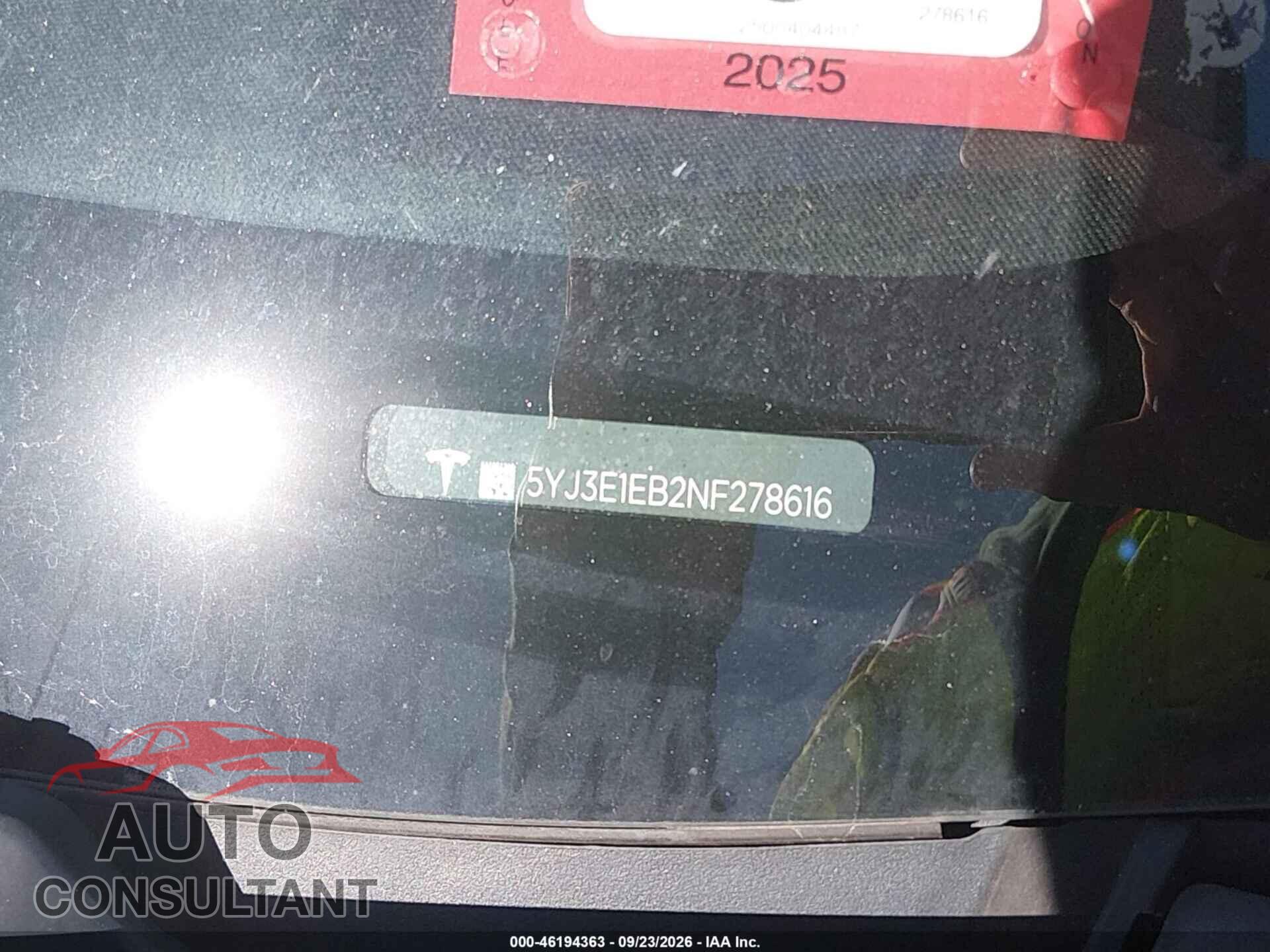 TESLA MODEL 3 2022 - 5YJ3E1EB2NF278616