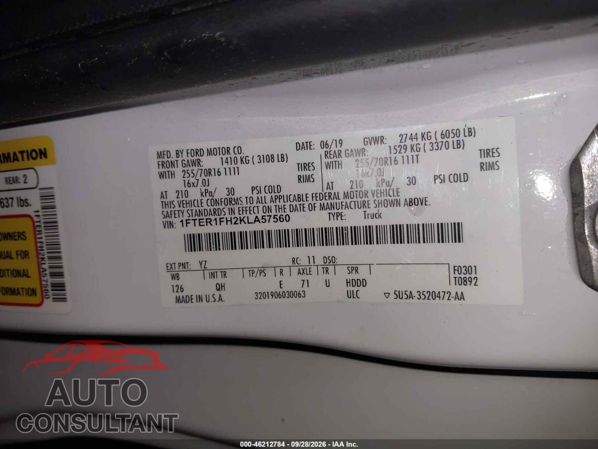 FORD RANGER 2019 - 1FTER1FH2KLA57560