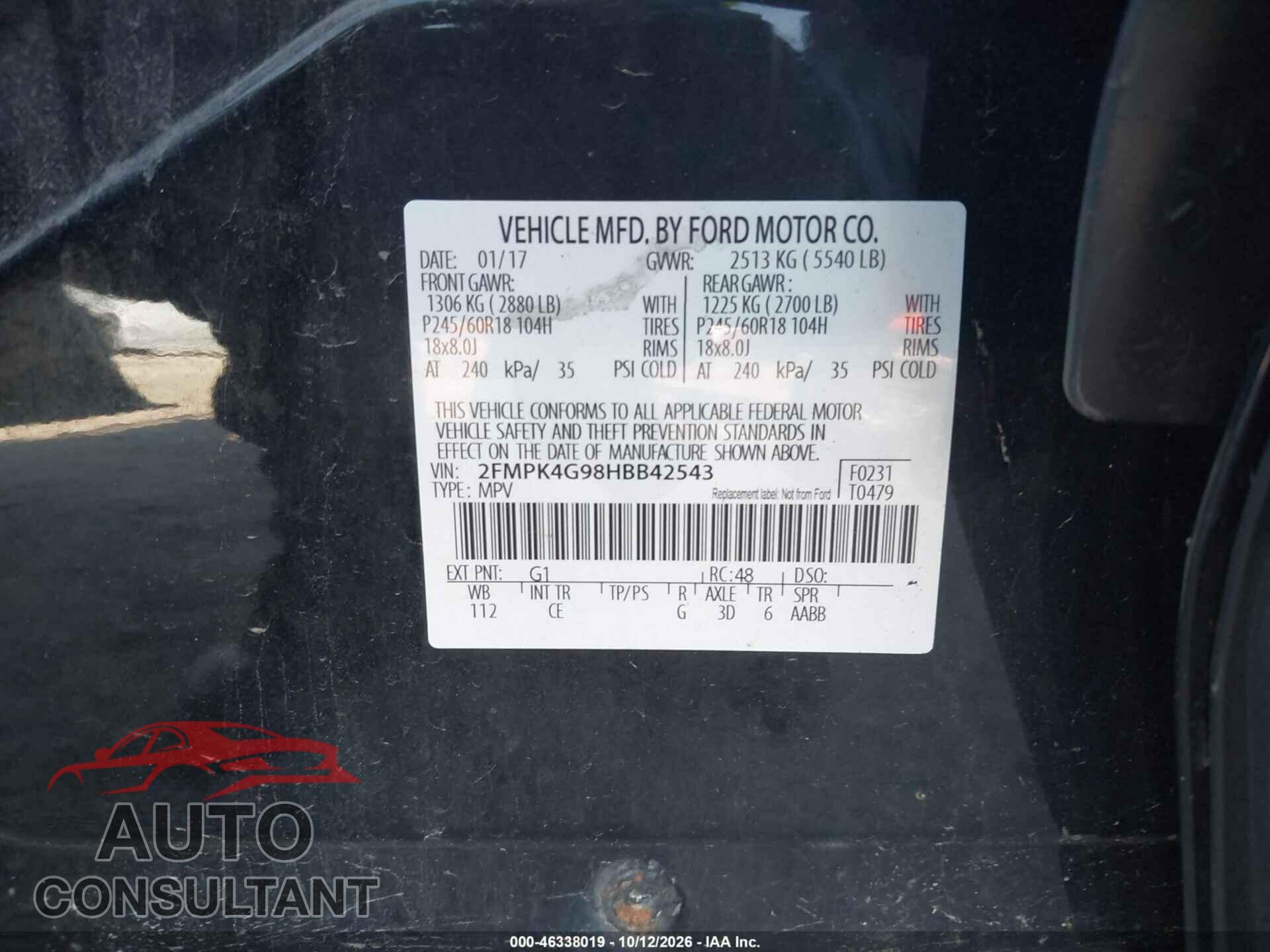 FORD EDGE 2017 - 2FMPK4G98HBB42543
