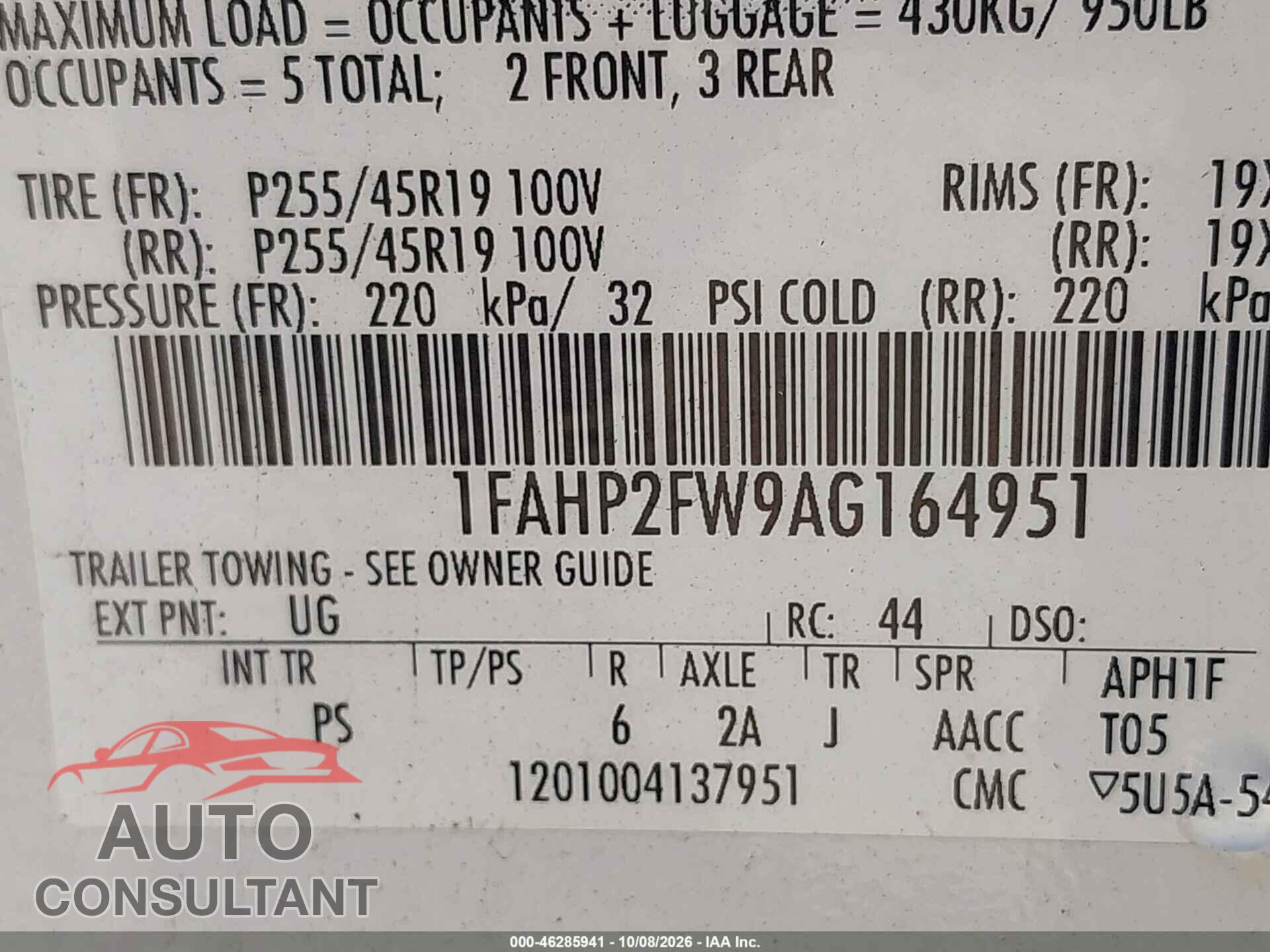 FORD TAURUS 2010 - 1FAHP2FW9AG164951