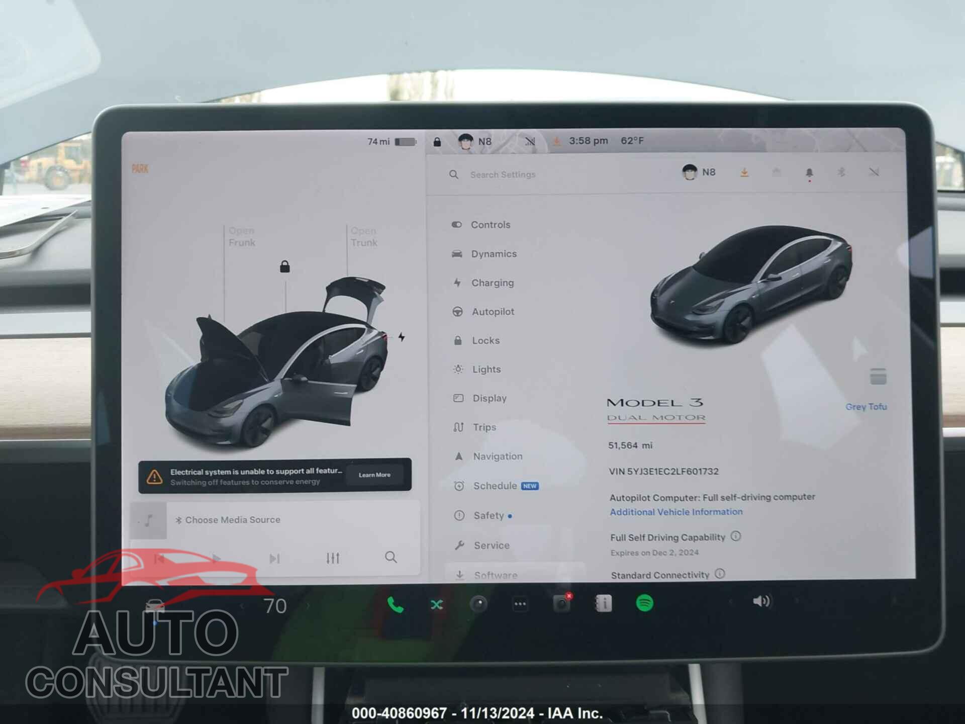 TESLA MODEL 3 2020 - 5YJ3E1EC2LF601732