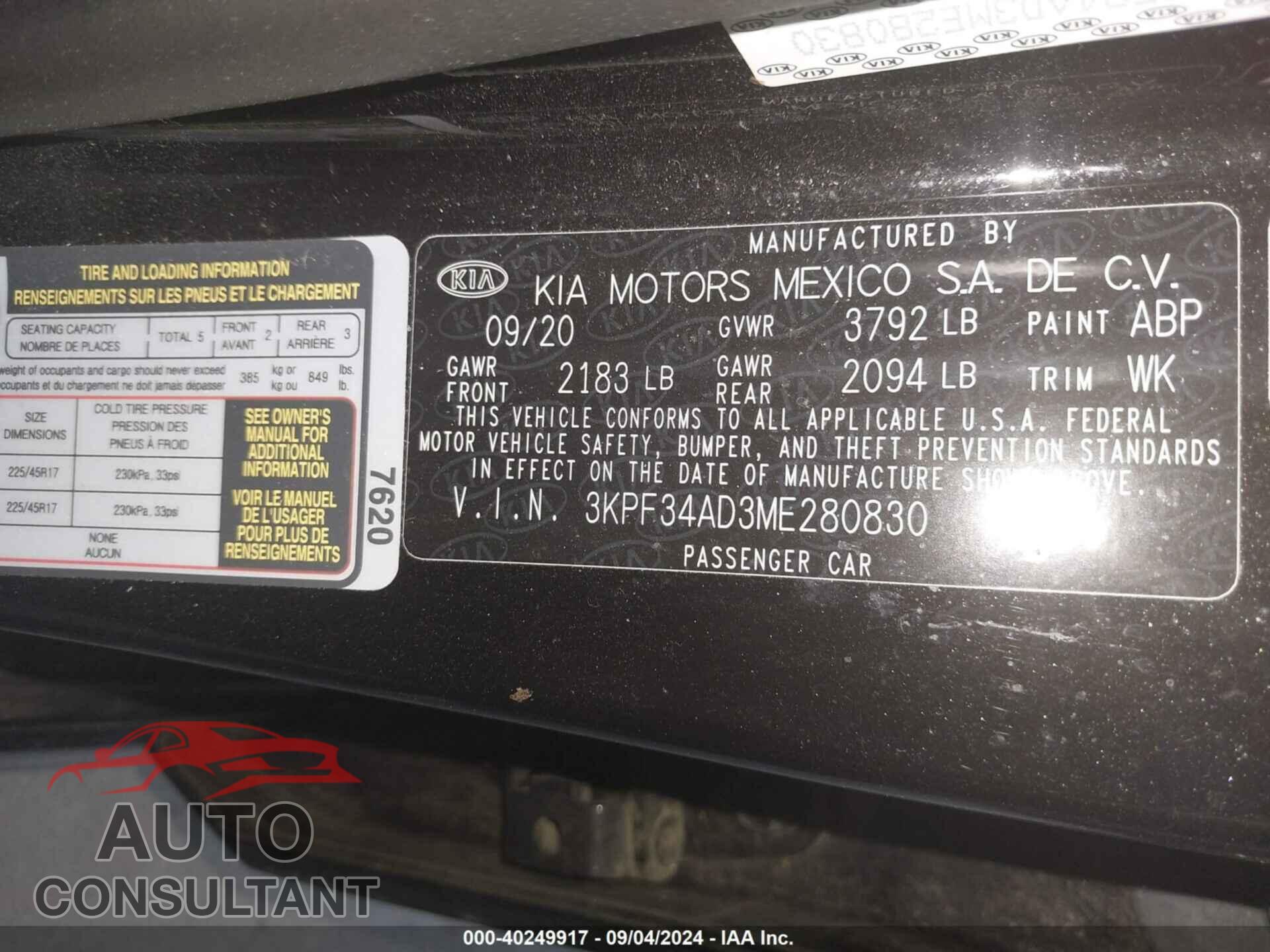 KIA FORTE 2021 - 3KPF34AD3ME280830