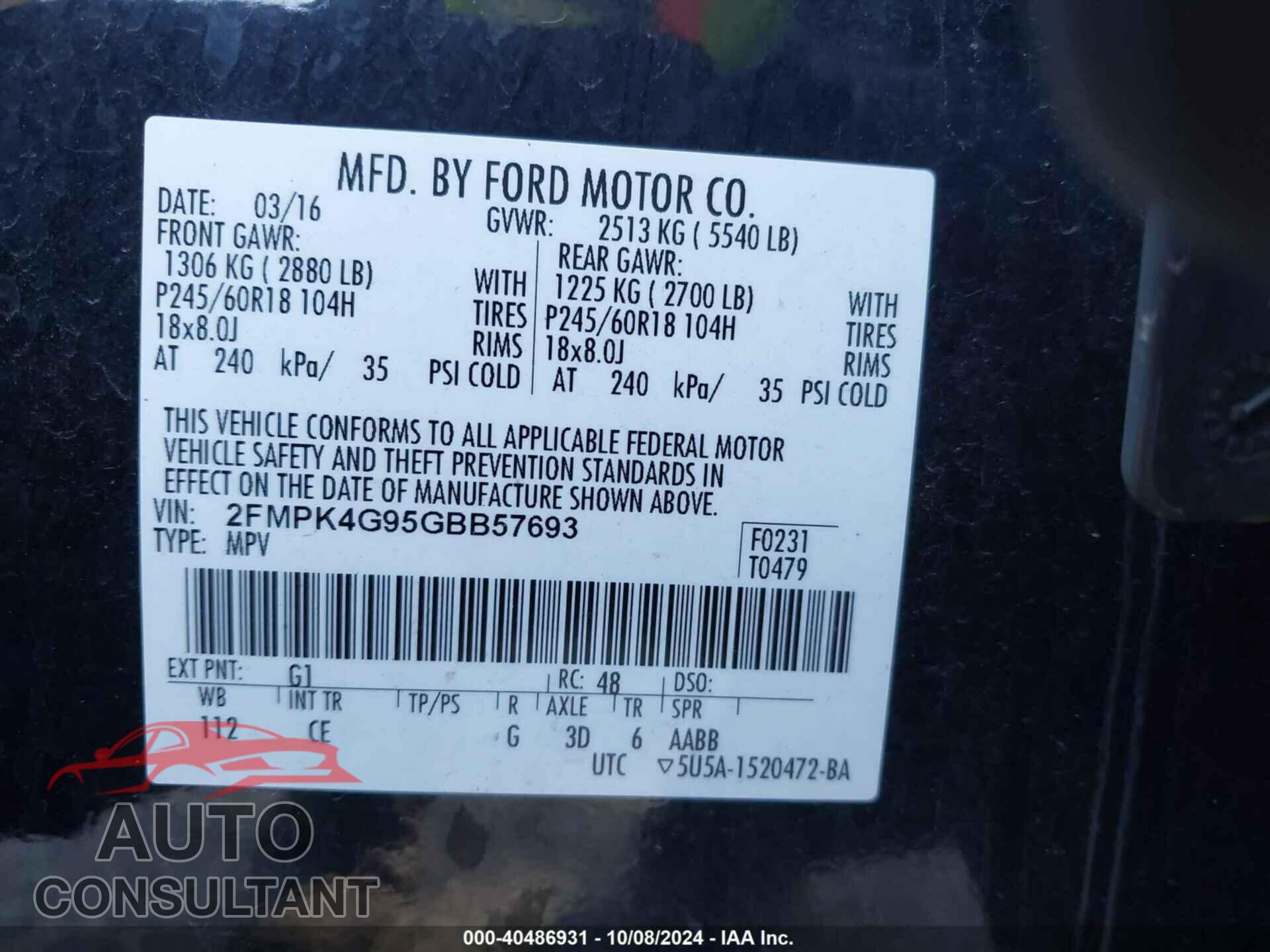 FORD EDGE 2016 - 2FMPK4G95GBB57693