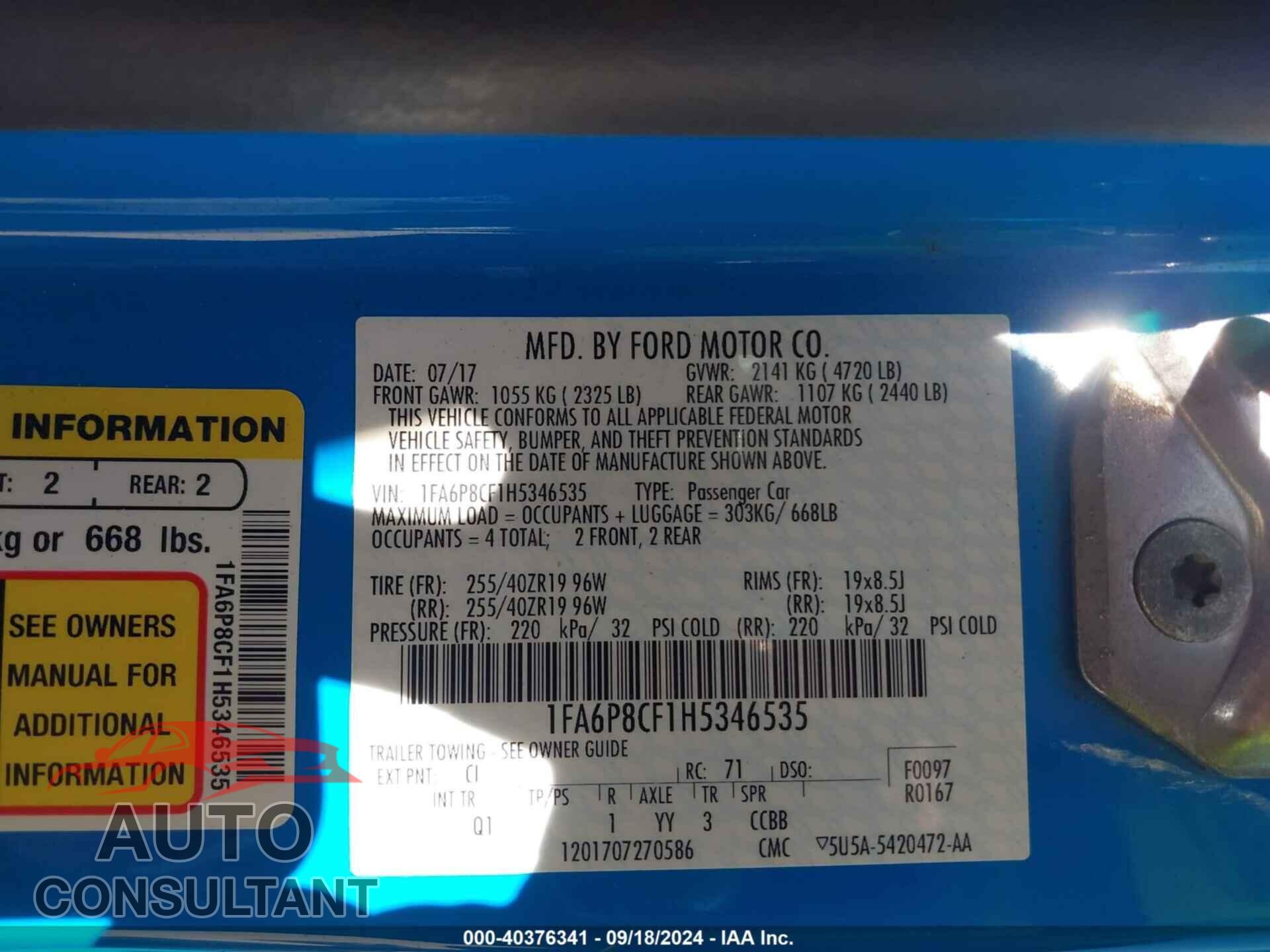 FORD MUSTANG 2017 - 1FA6P8CF1H5346535
