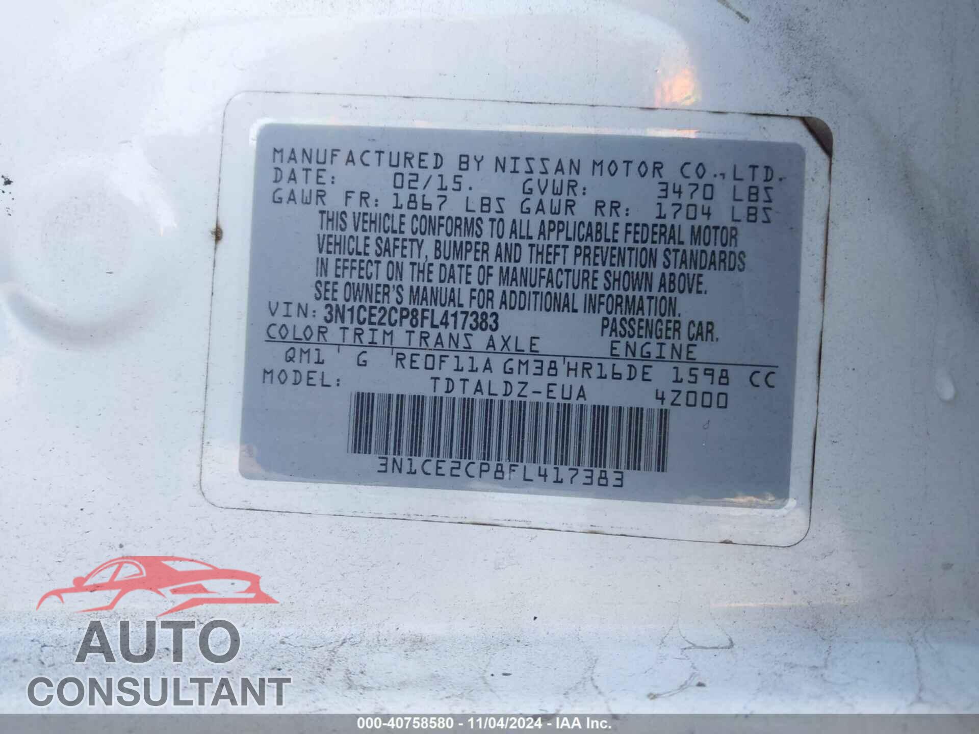 NISSAN VERSA NOTE 2015 - 3N1CE2CP8FL417383