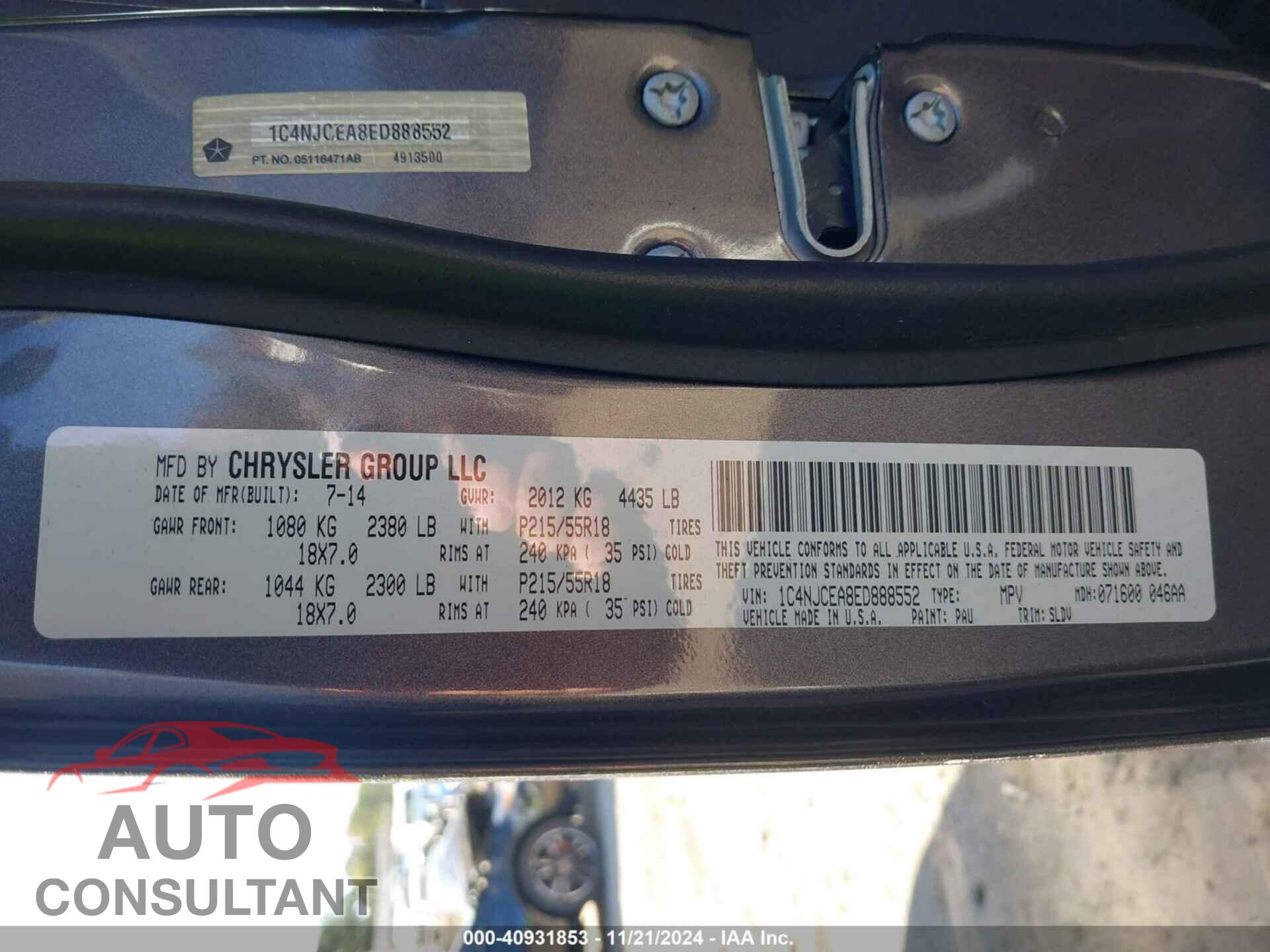 JEEP COMPASS 2014 - 1C4NJCEA8ED888552