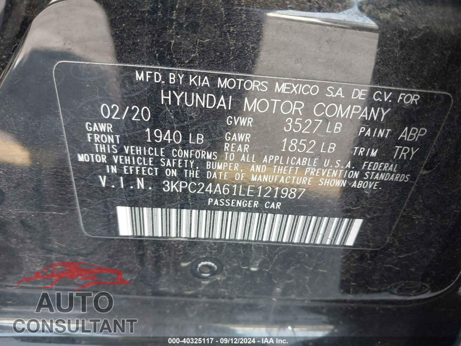 HYUNDAI ACCENT 2020 - 3KPC24A61LE121987