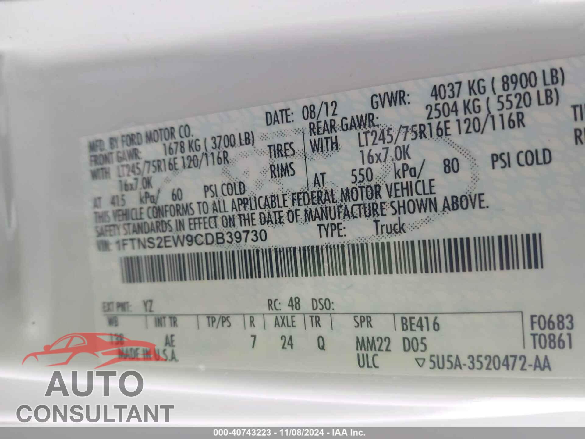 FORD ECONOLINE 2012 - 1FTNS2EW9CDB39730