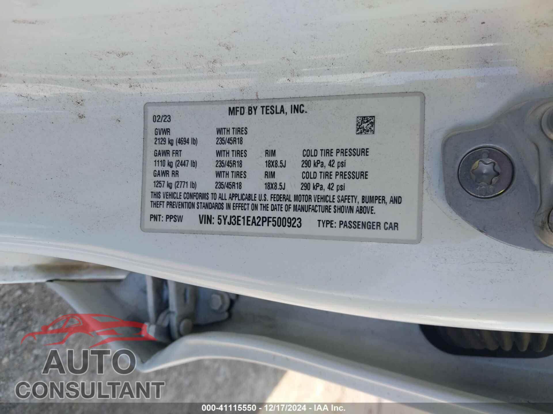 TESLA MODEL 3 2023 - 5YJ3E1EA2PF500923