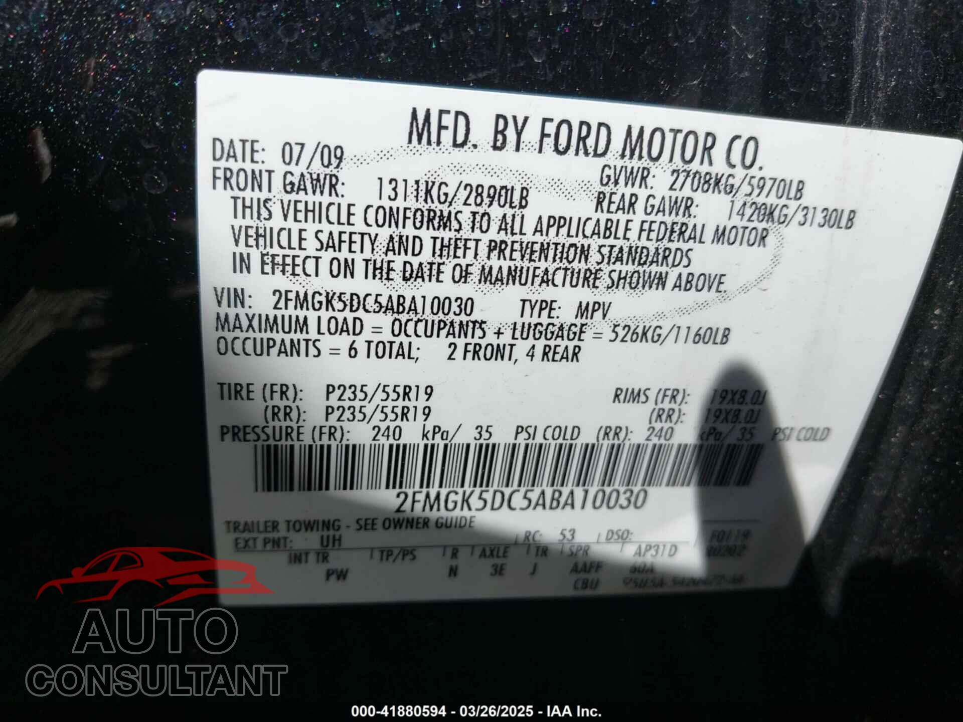 FORD FLEX 2010 - 2FMGK5DC5ABA10030
