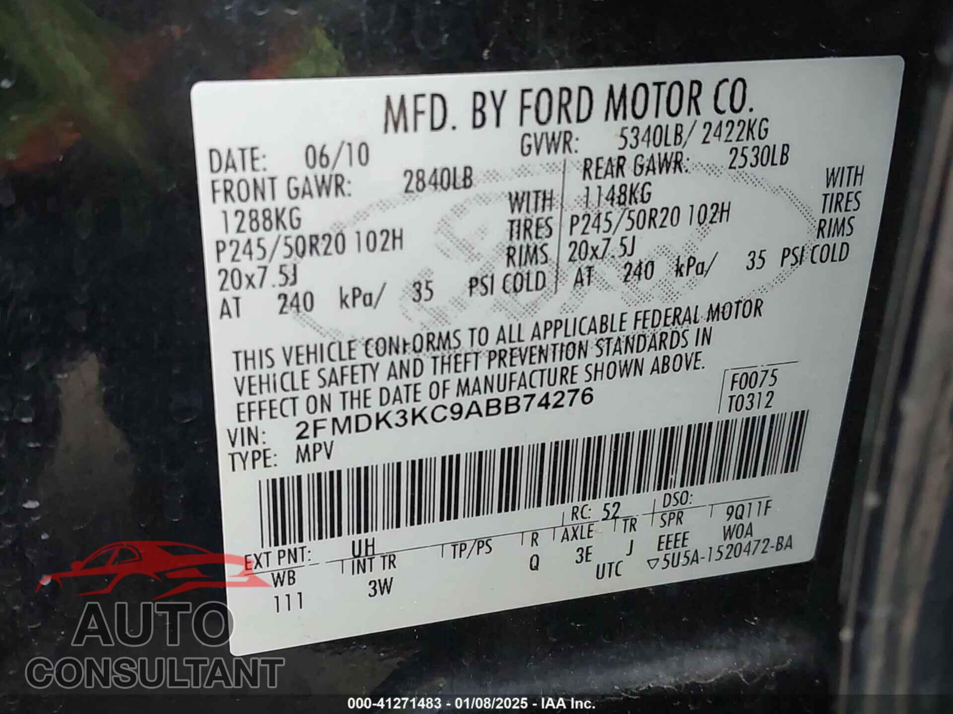 FORD EDGE 2010 - 2FMDK3KC9ABB74276
