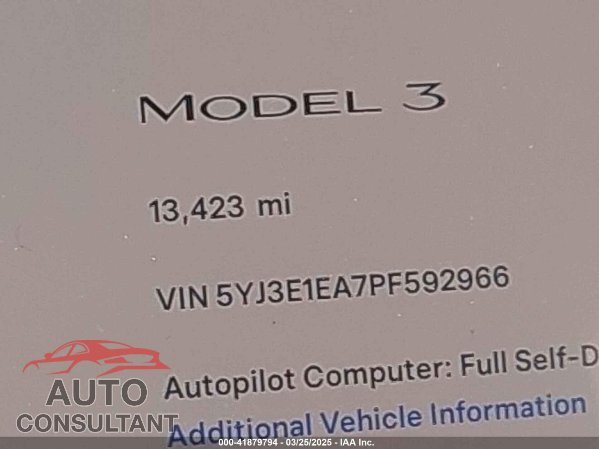 TESLA MODEL 3 2023 - 5YJ3E1EA7PF592966