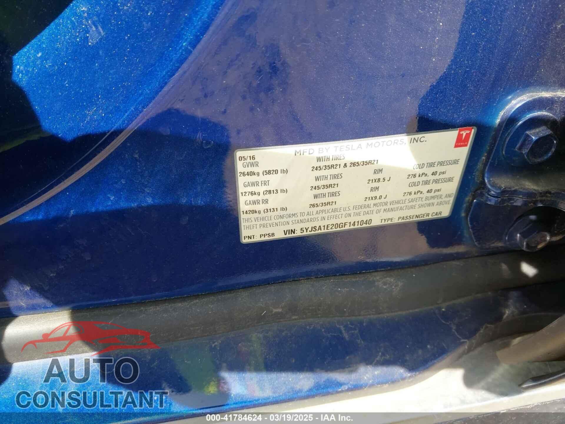 TESLA MODEL S 2016 - 5YJSA1E20GF141040