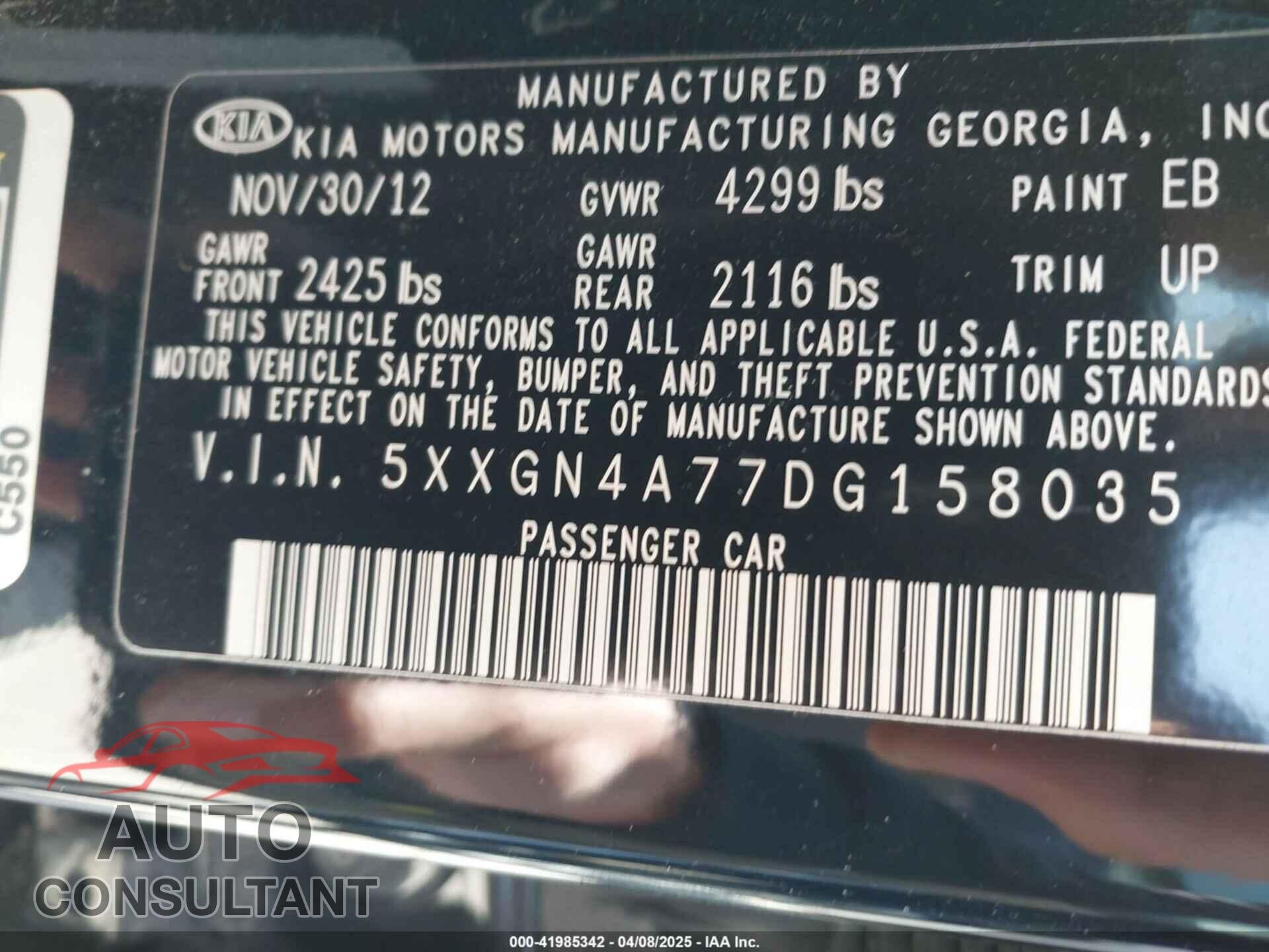 KIA OPTIMA 2013 - 5XXGN4A77DG158035