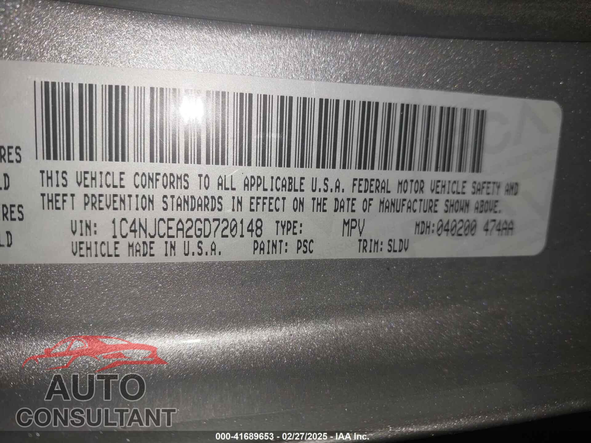 JEEP COMPASS 2016 - 1C4NJCEA2GD720148