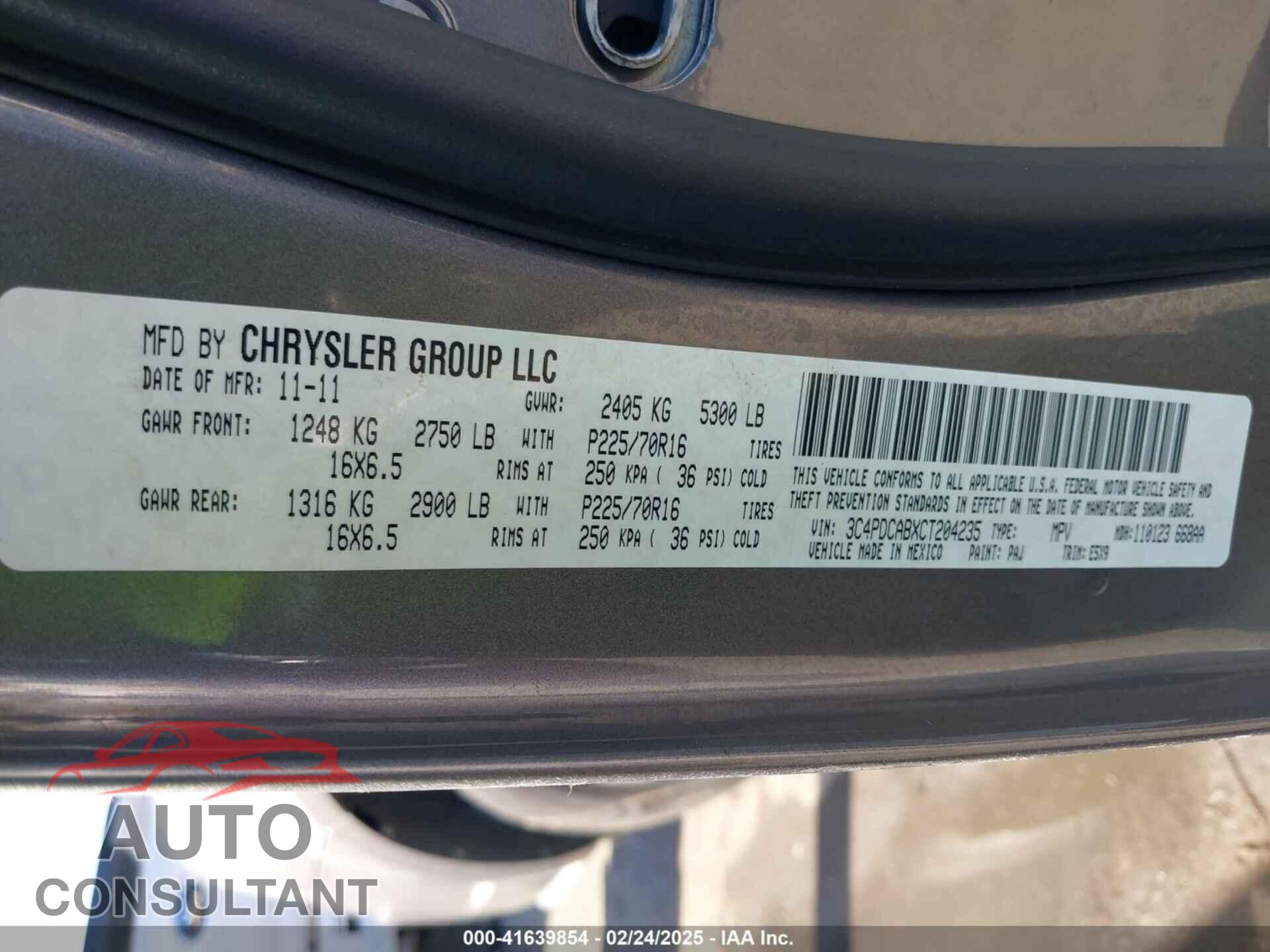 DODGE JOURNEY 2012 - 3C4PDCABXCT204235