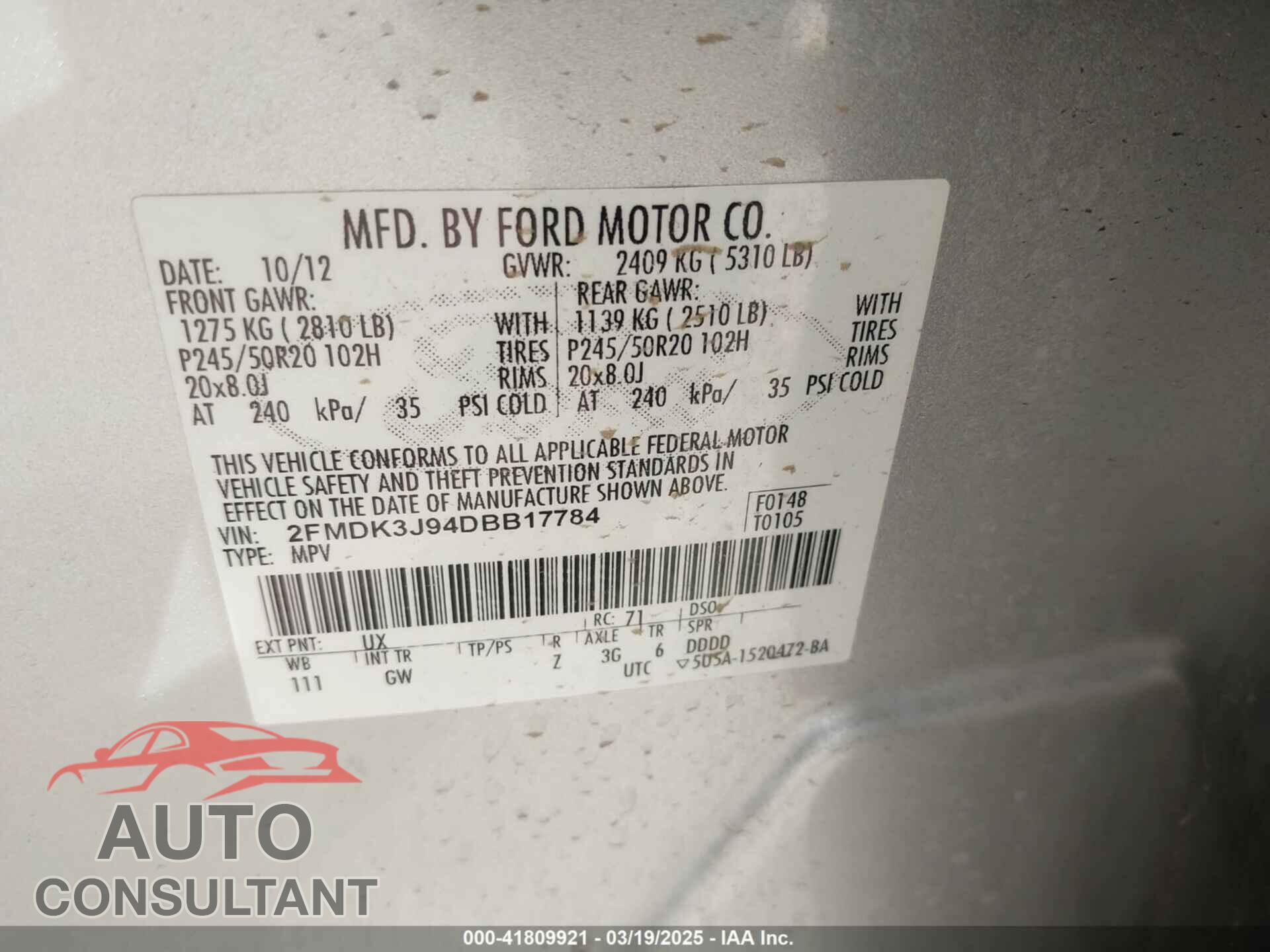 FORD EDGE 2013 - 2FMDK3J94DBB17784